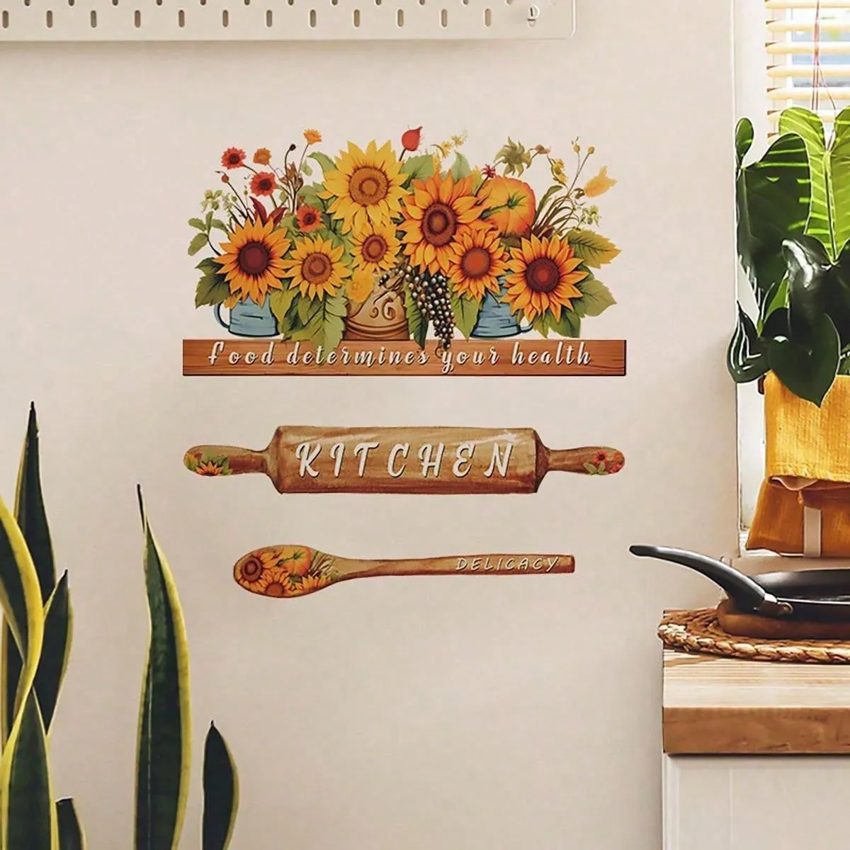 1pc Creative Warm Sunflower Potted Plant KITCHEN Wall Sticker Home Decor Self-Adhesive Wallpaper