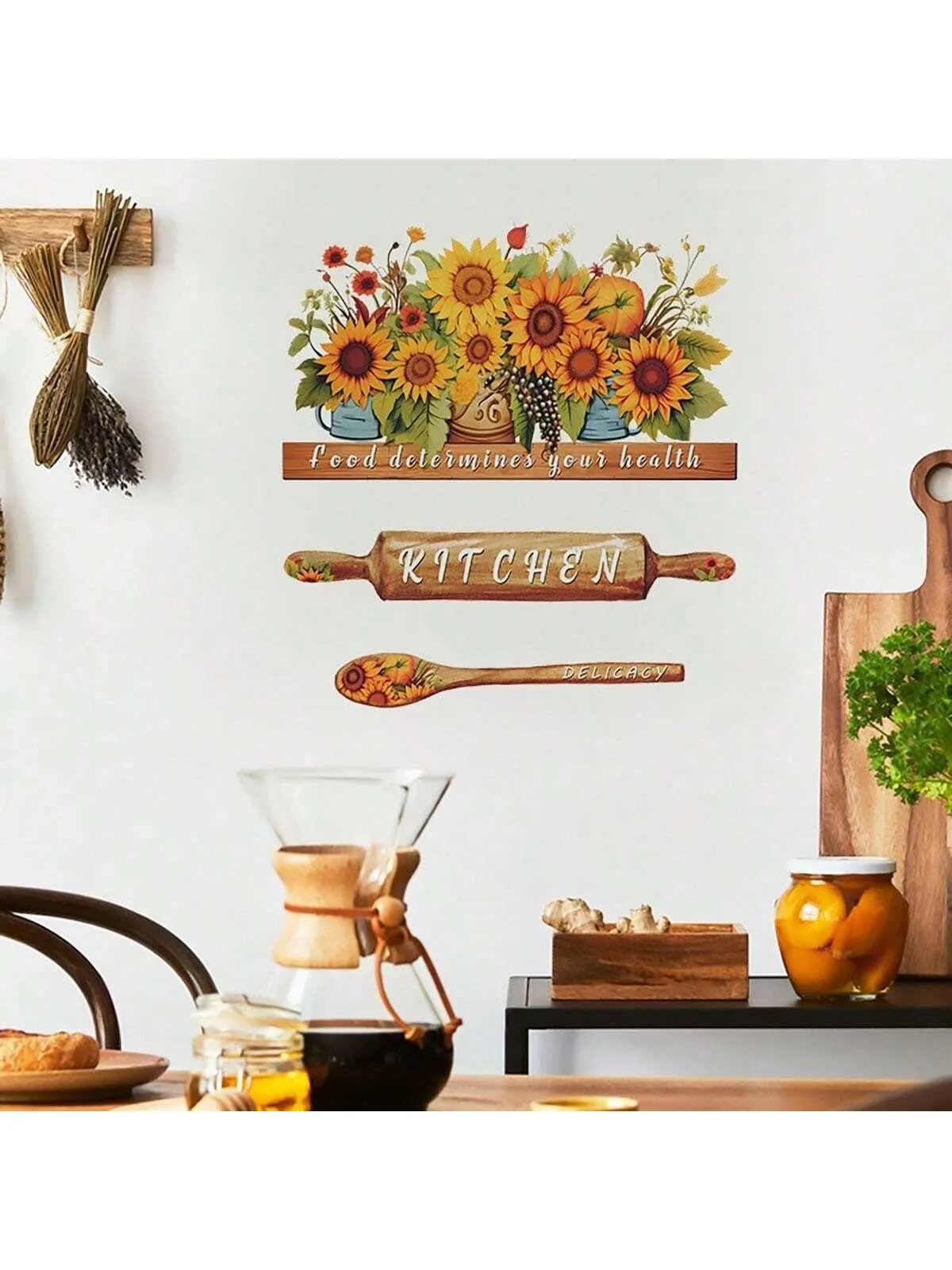 1pc Creative Warm Sunflower Potted Plant KITCHEN Wall Sticker Home Decor Self-Adhesive Wallpaper