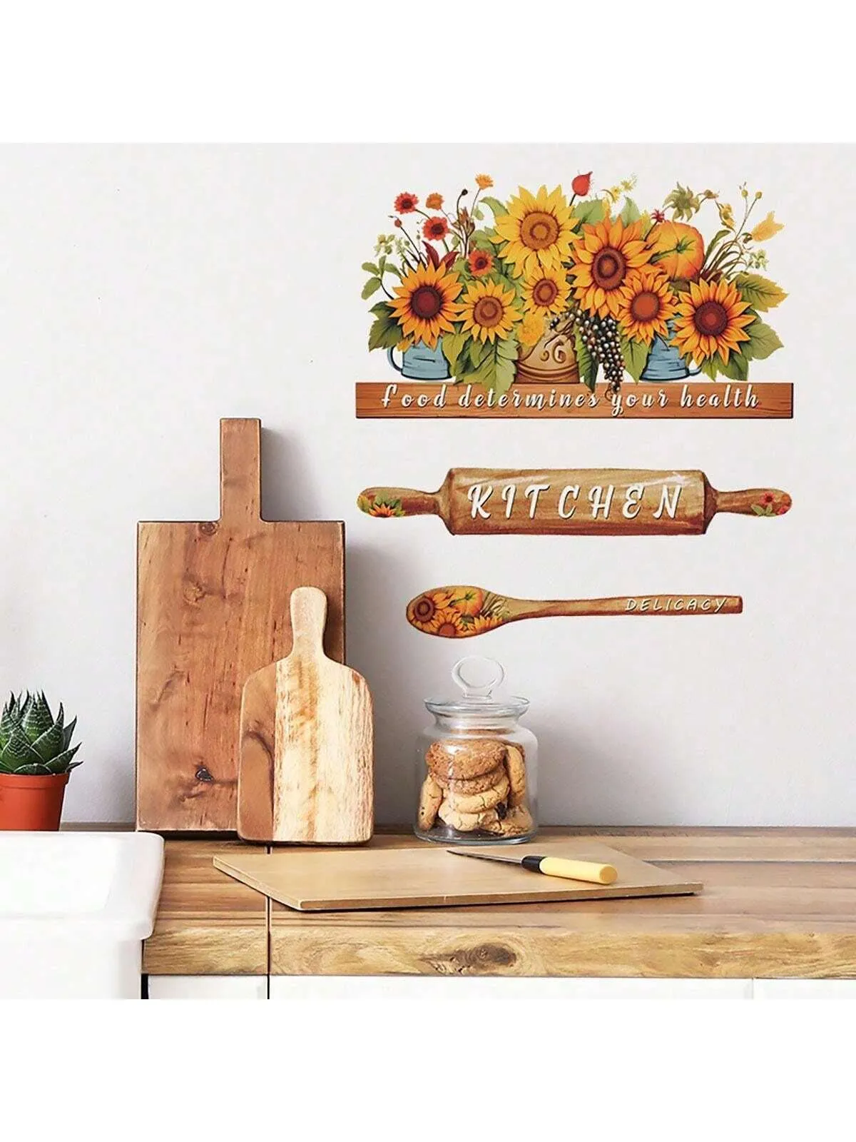 1pc Creative Warm Sunflower Potted Plant KITCHEN Wall Sticker Home Decor Self-Adhesive Wallpaper