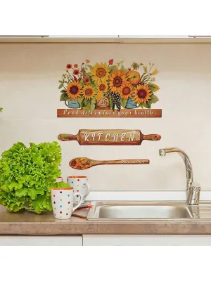 1pc Creative Warm Sunflower Potted Plant KITCHEN Wall Sticker Home Decor Self-Adhesive Wallpaper