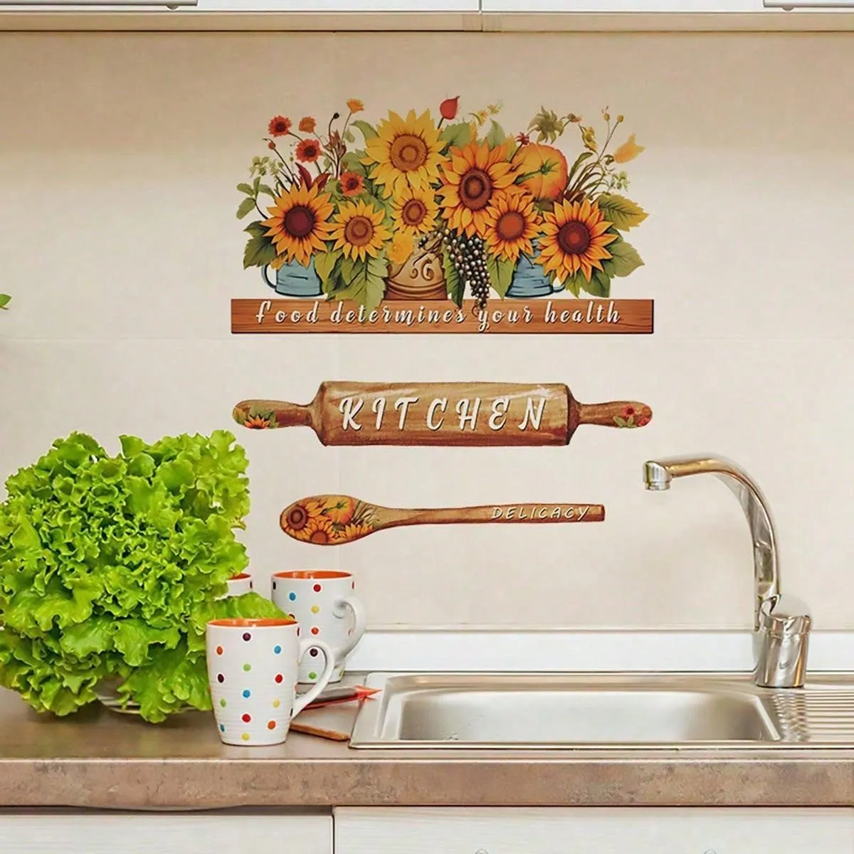 1pc Creative Warm Sunflower Potted Plant KITCHEN Wall Sticker Home Decor Self-Adhesive Wallpaper