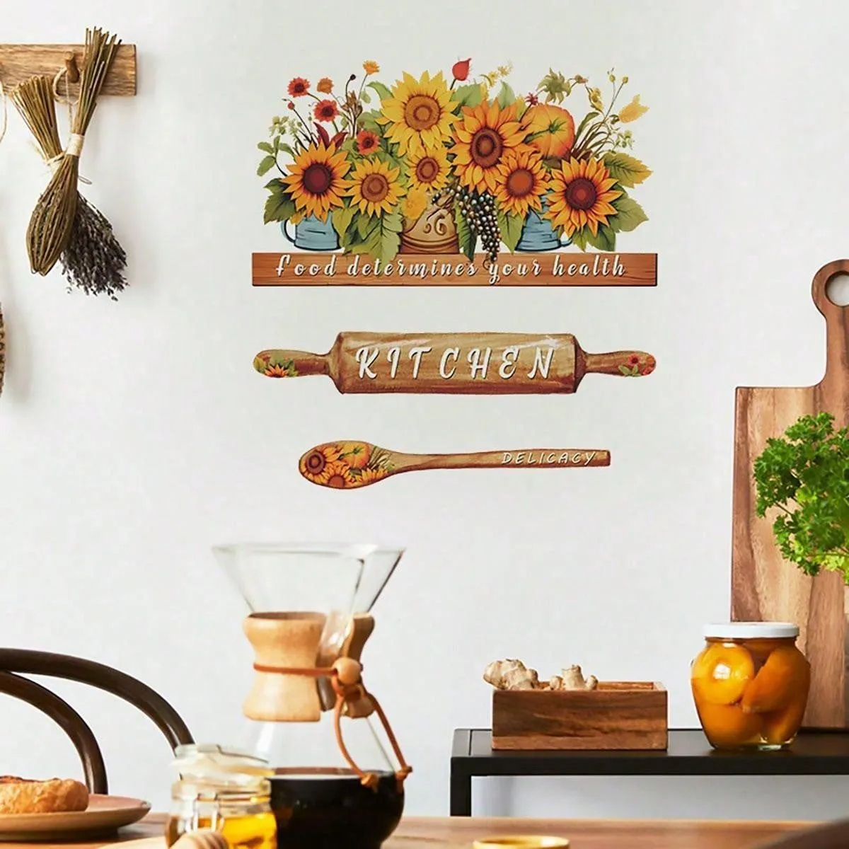 1pc Creative Warm Sunflower Potted Plant KITCHEN Wall Sticker Home Decor Self-Adhesive Wallpaper