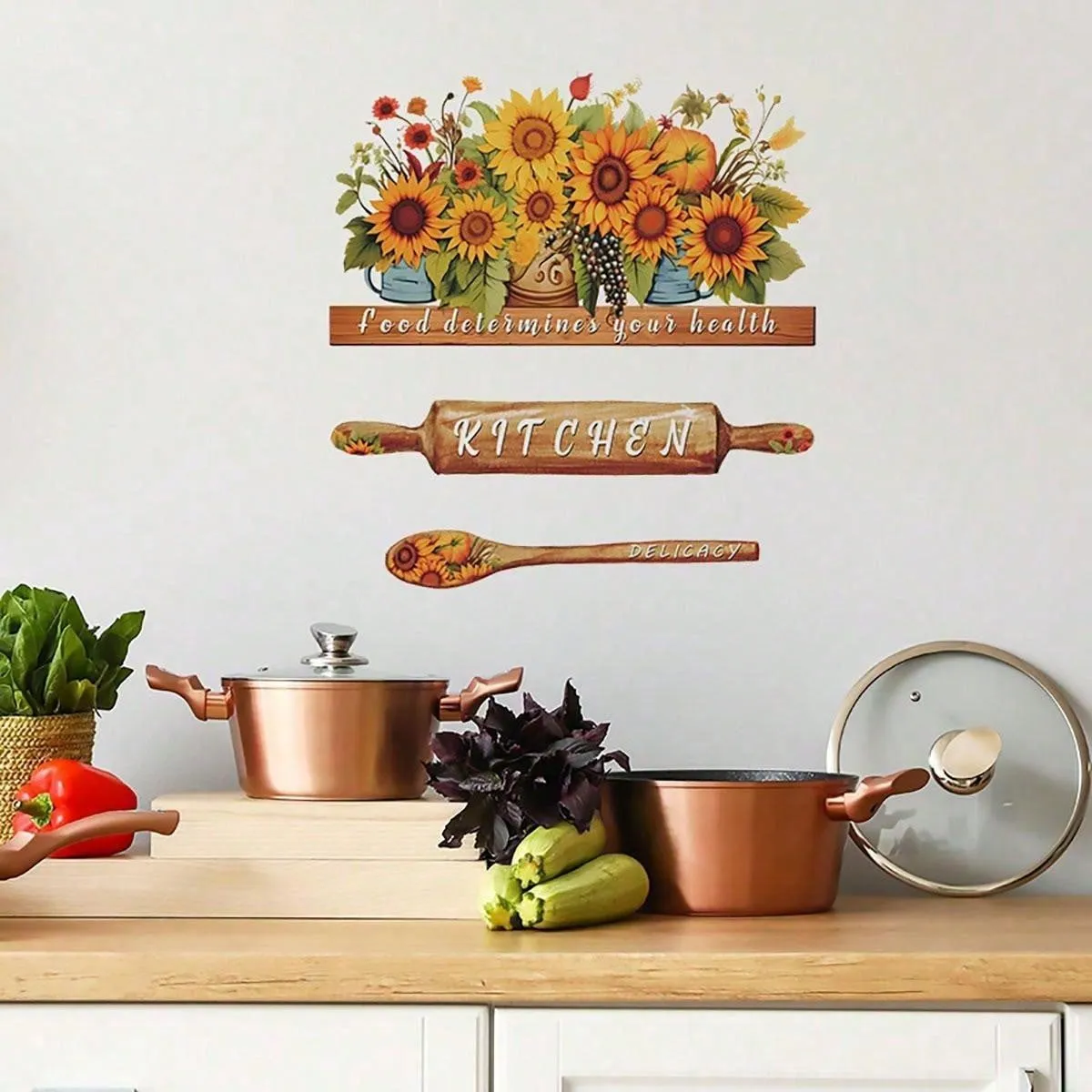 1pc Creative Warm Sunflower Potted Plant KITCHEN Wall Sticker Home Decor Self-Adhesive Wallpaper