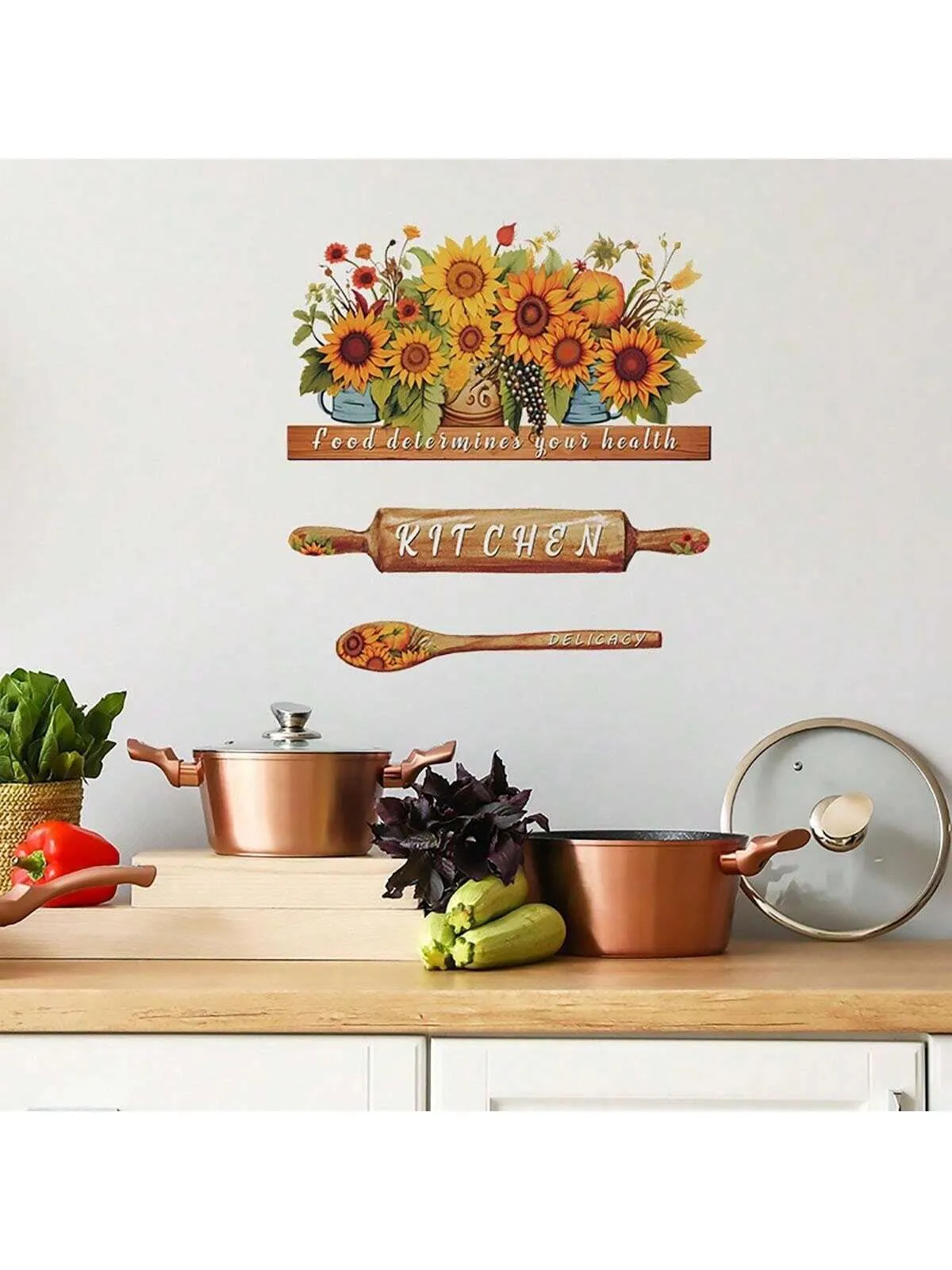 1pc Creative Warm Sunflower Potted Plant KITCHEN Wall Sticker Home Decor Self-Adhesive Wallpaper