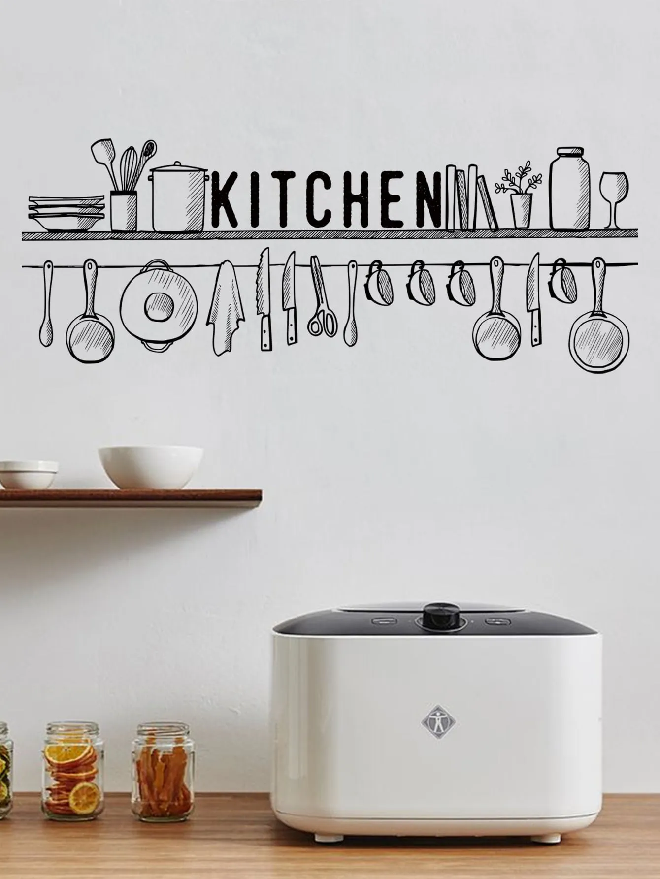 1pc Letter Graphic Kitchen Sticker, Black PVC Wall Art Decal For Home Decor