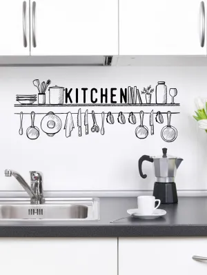 1pc Letter Graphic Kitchen Sticker, Black PVC Wall Art Decal For Home Decor