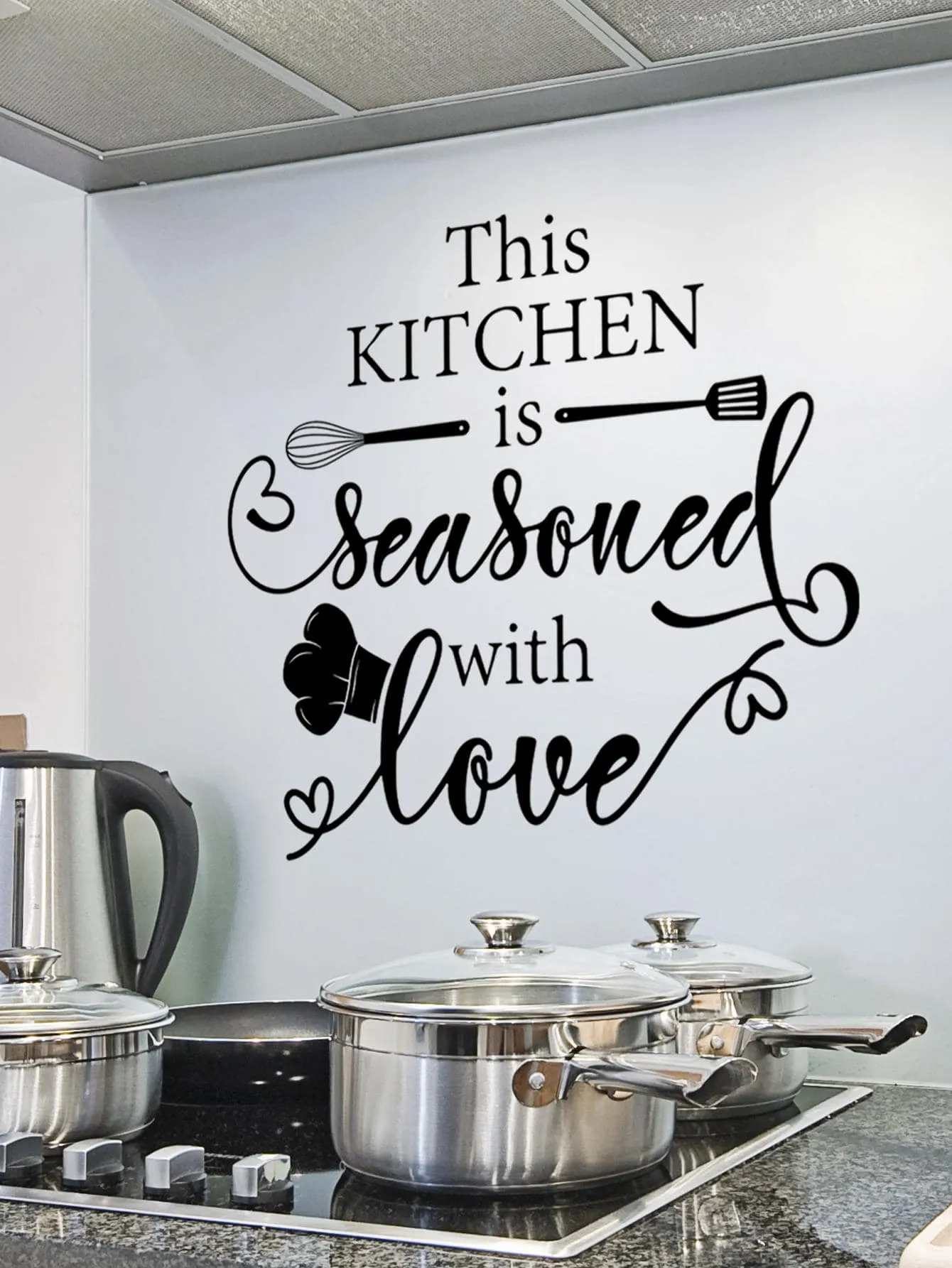 1pc PVC Kitchen Sticker, Modernist Slogan Graphic Wall Renovation Sticker For Kitchen