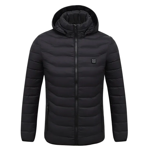 2019 NEW Men Heated Jackets Outdoor Coat USB Electric Battery Long Sleeves Heating Hooded Jackets Warm Winter Thermal Clothing