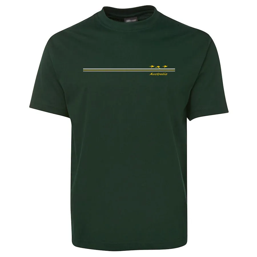 3 Kangaroo Stripe Adults T-Shirt (Green & Gold Colour Choices)