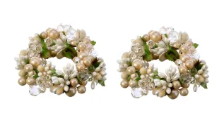 5" Pearl Berry and Jewel Votive Tealight Candle Ring Set of 2 - Ivory