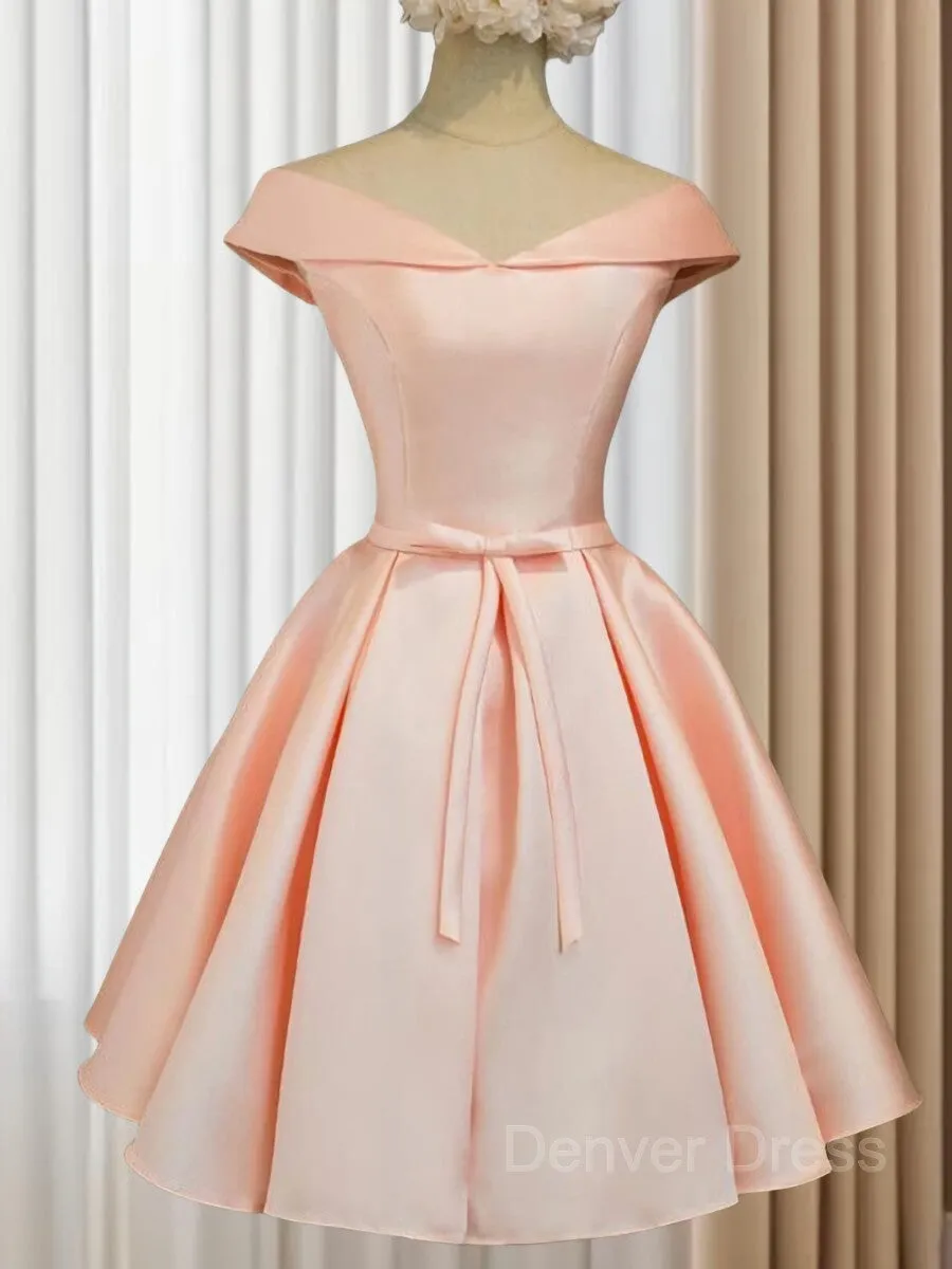 A-Line V-neck Short Satin Homecoming Dresses With Bow