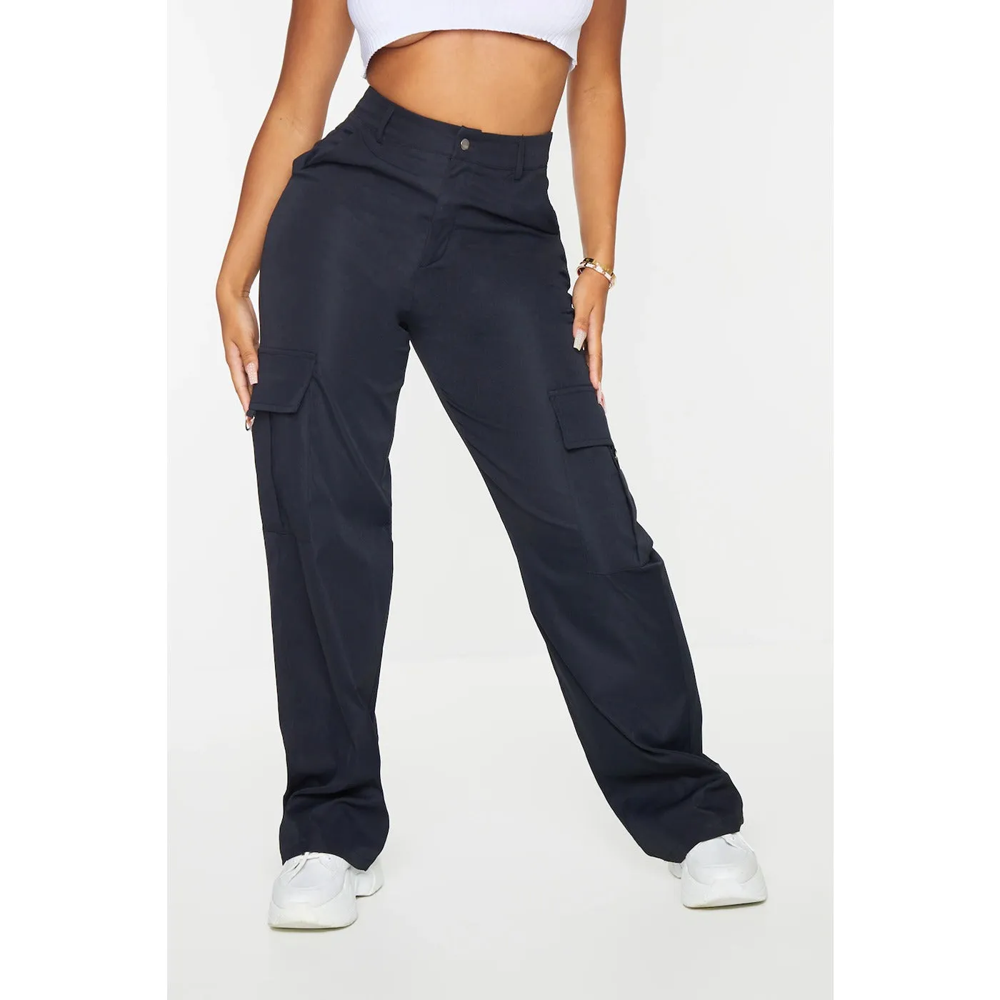 Black Buckle Detailed Cargo Trousers