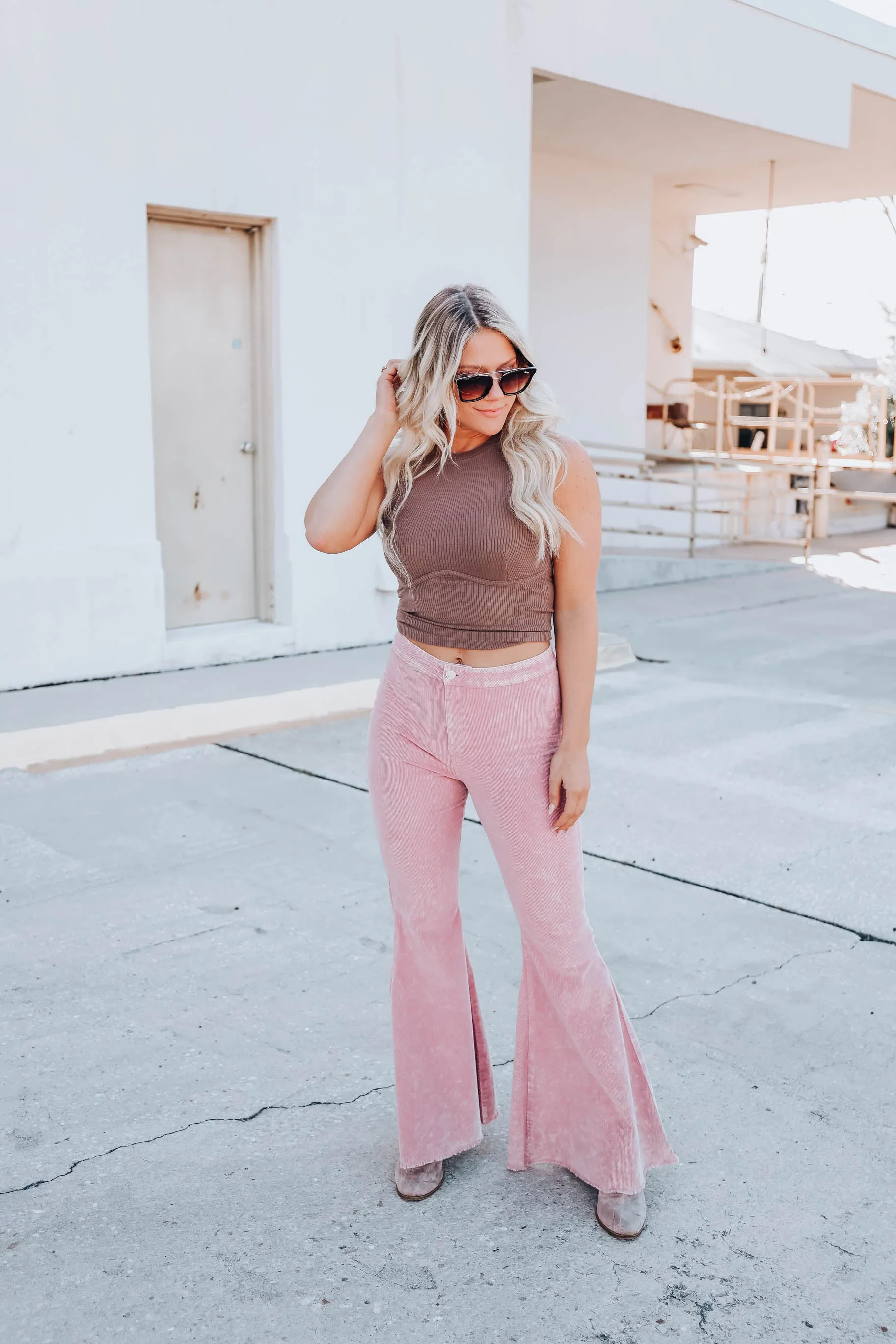 California Flare Corduroy Jeans - Dusty Pink