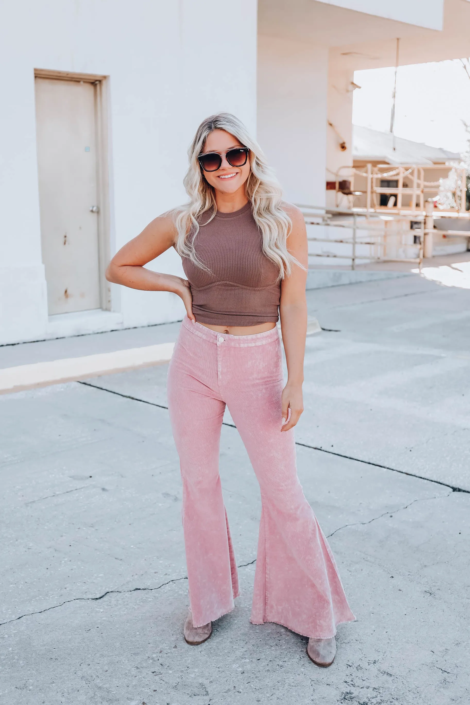 California Flare Corduroy Jeans - Dusty Pink