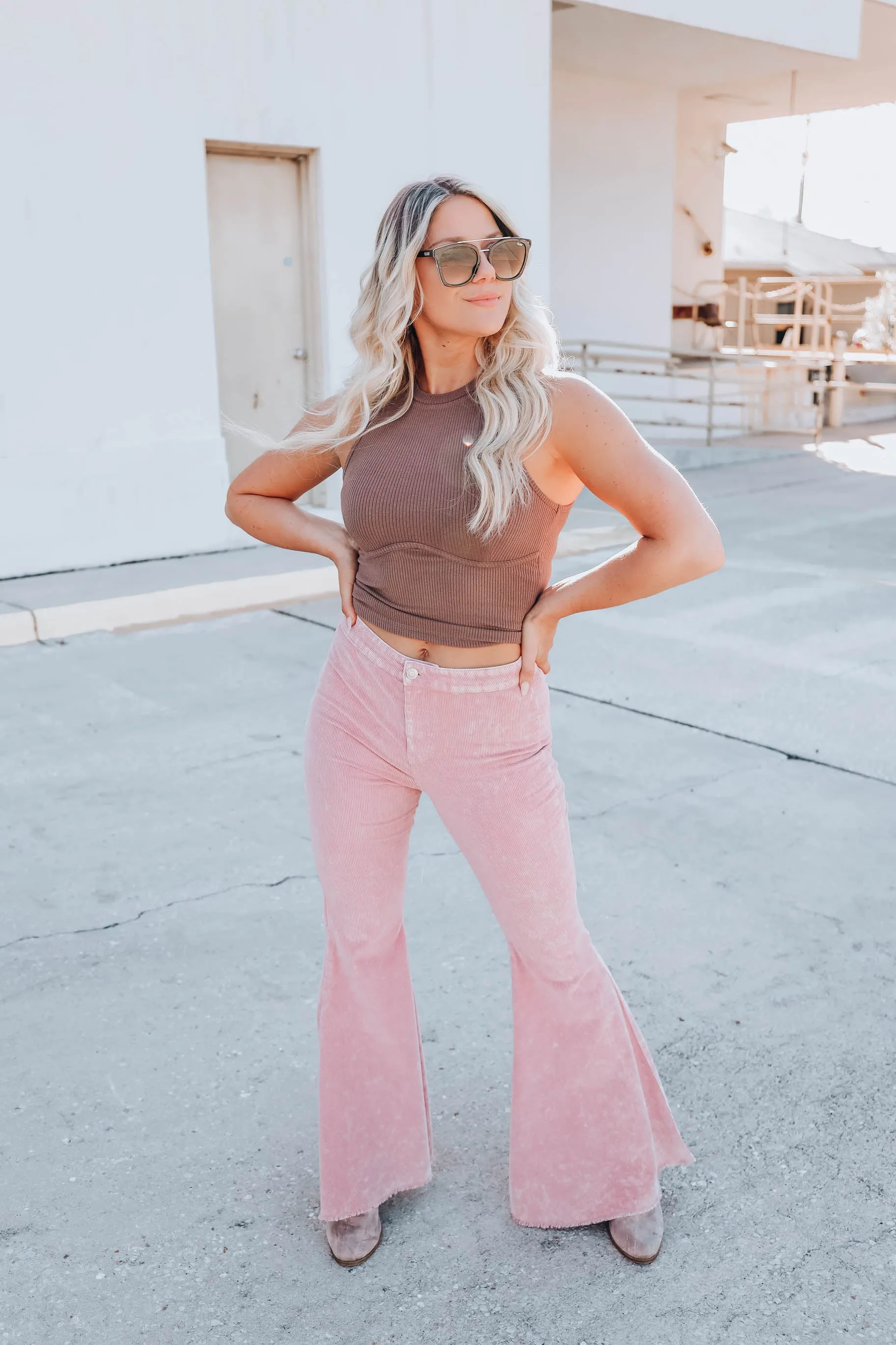 California Flare Corduroy Jeans - Dusty Pink