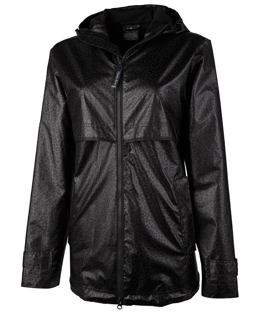 Charles River New Englander Rain Jacket, Black Leopard