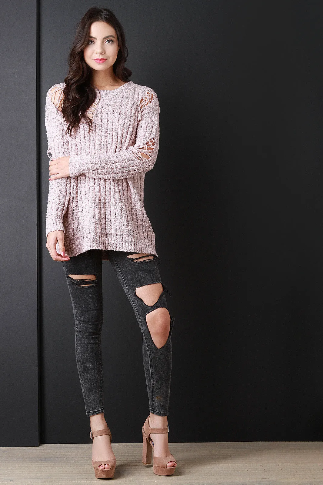 Cozy Pullover Distressed Knit Sweater