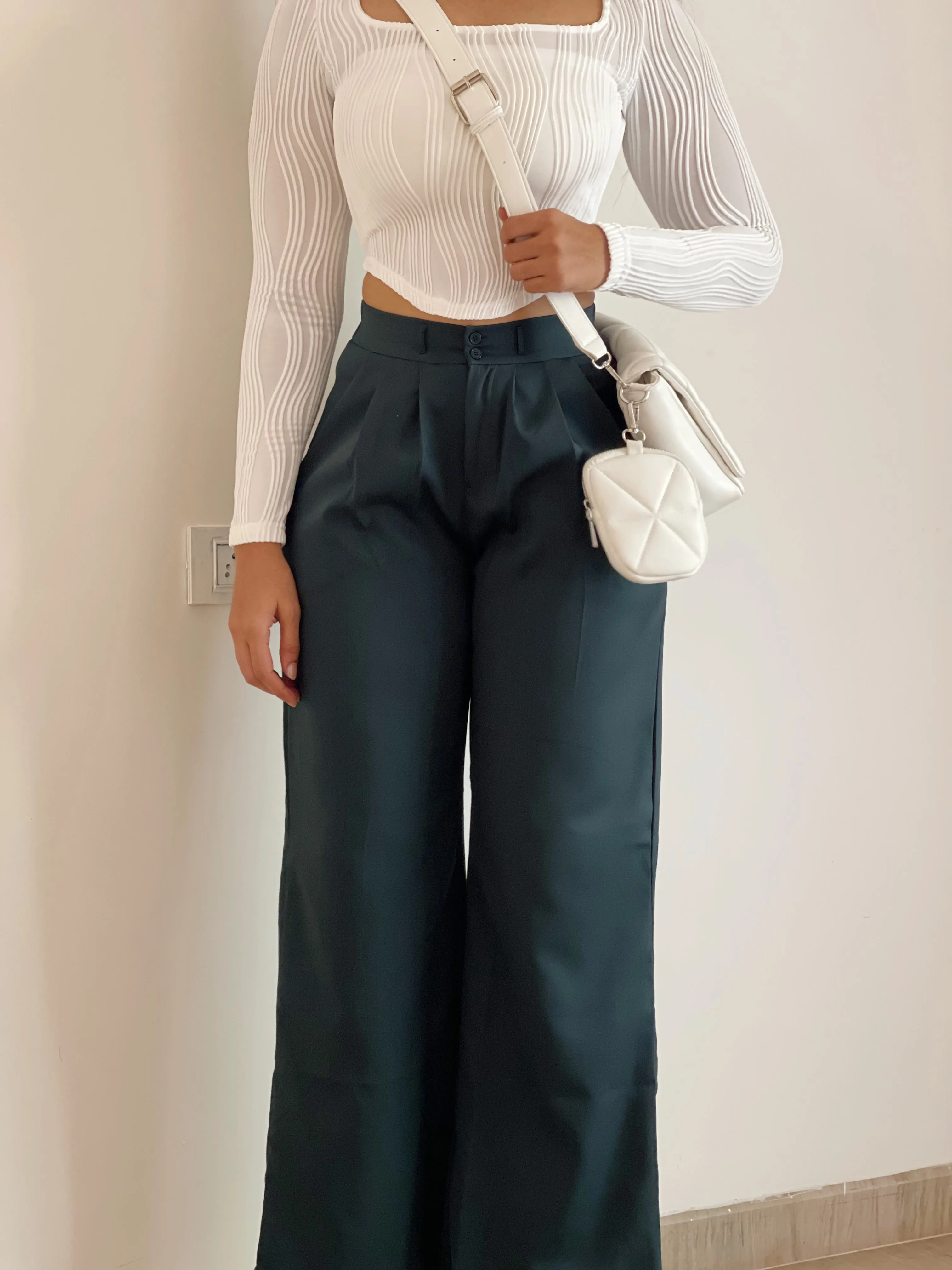 Dark Green korean pleated pants