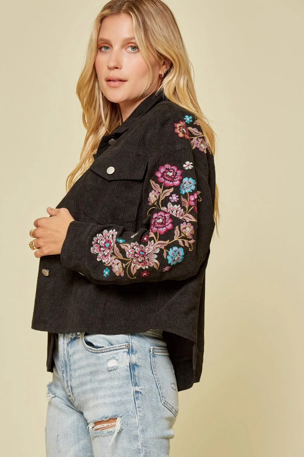 Embroidered Corduroy Jacket, Black