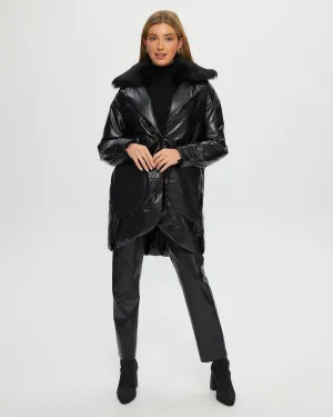 FABRIC JACKET WITH DETACHABLE SHEARLING LAMB COLLAR