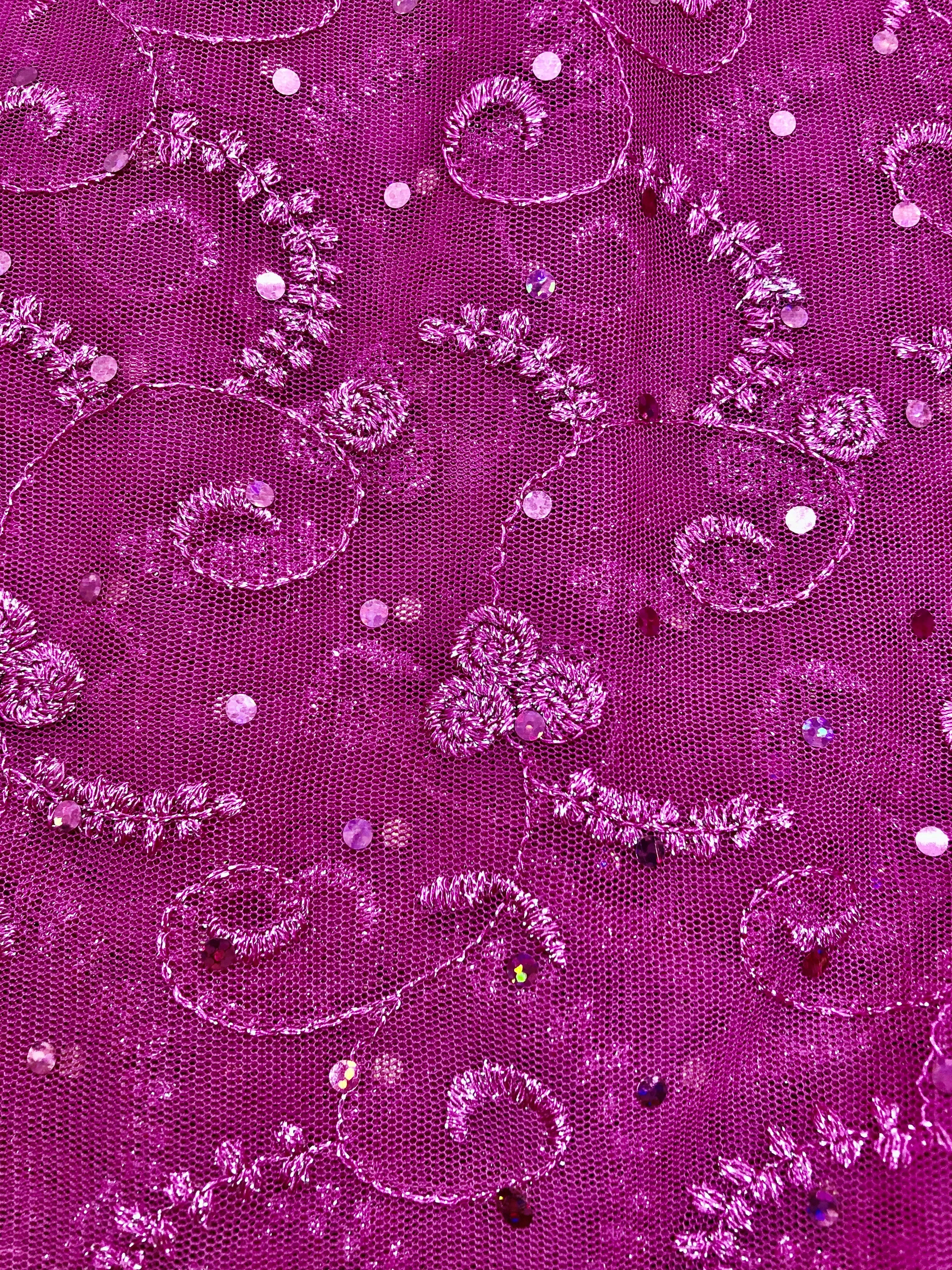 Fancy Lace - Iridescent Sparkle-Sequin Scalloped Lace 49-inches Wide Fuchsia. Only a few yards Left!  Close-Out