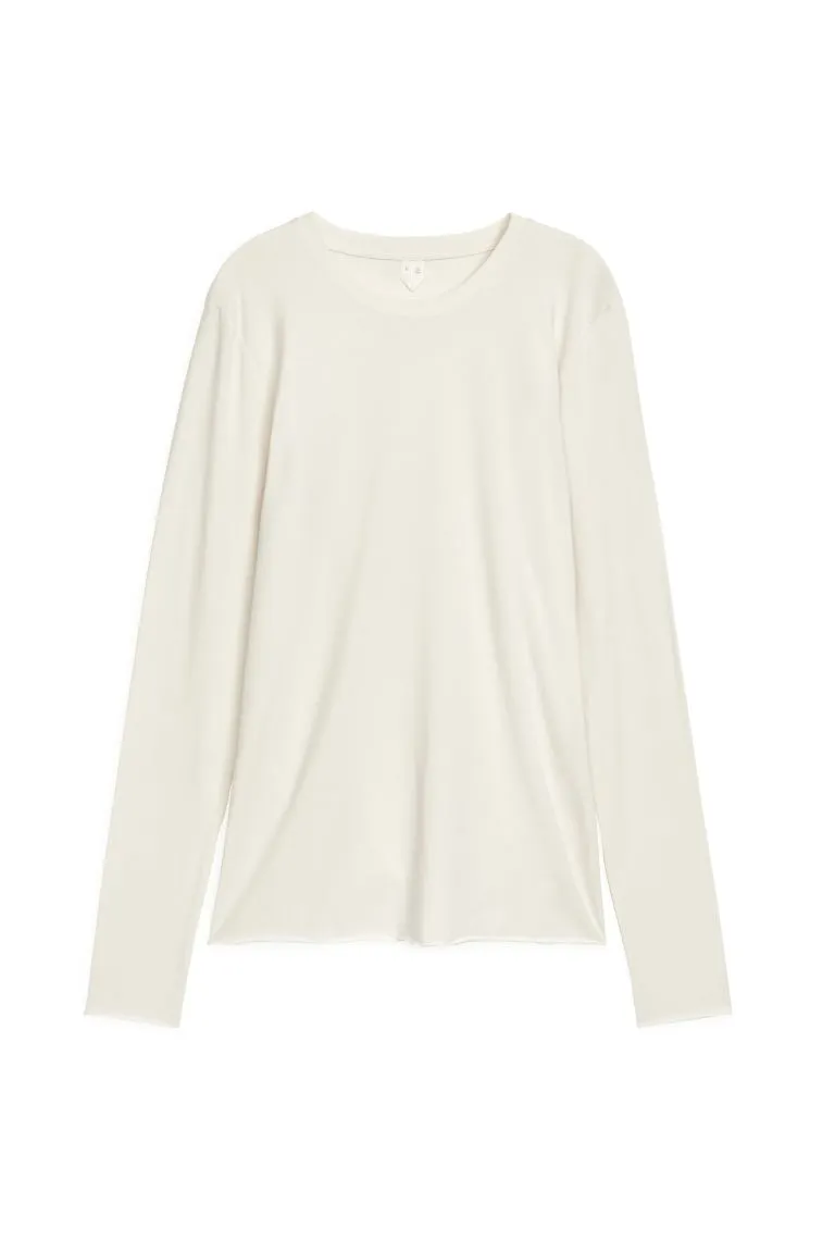 H&M Lyocell Blend Long Sleeve Top, White