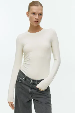 H&M Lyocell Blend Long Sleeve Top, White