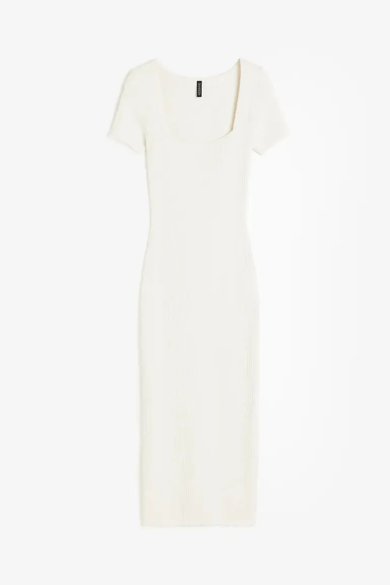 H&M ribbed knit midi dress, beige