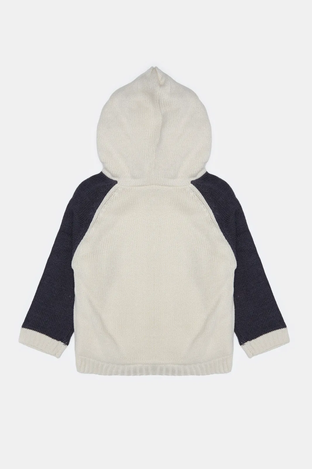 Infant Boys White And Navy Hoody Intarsia Sherpa Cardigan