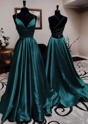 kamahe Sexy A Line Dark Green Satin Backless Prom Dresses 21th Birthday Outfit