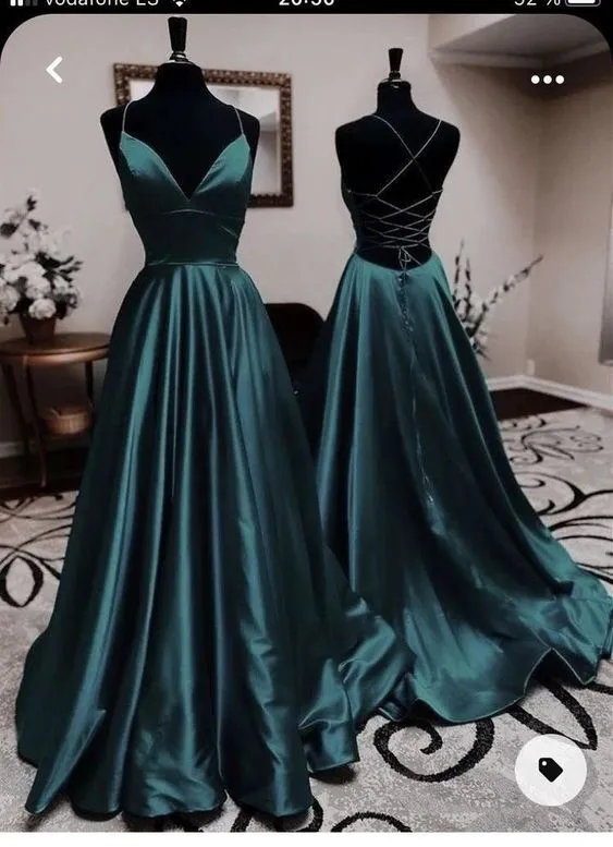 kamahe Sexy A Line Dark Green Satin Backless Prom Dresses 21th Birthday Outfit