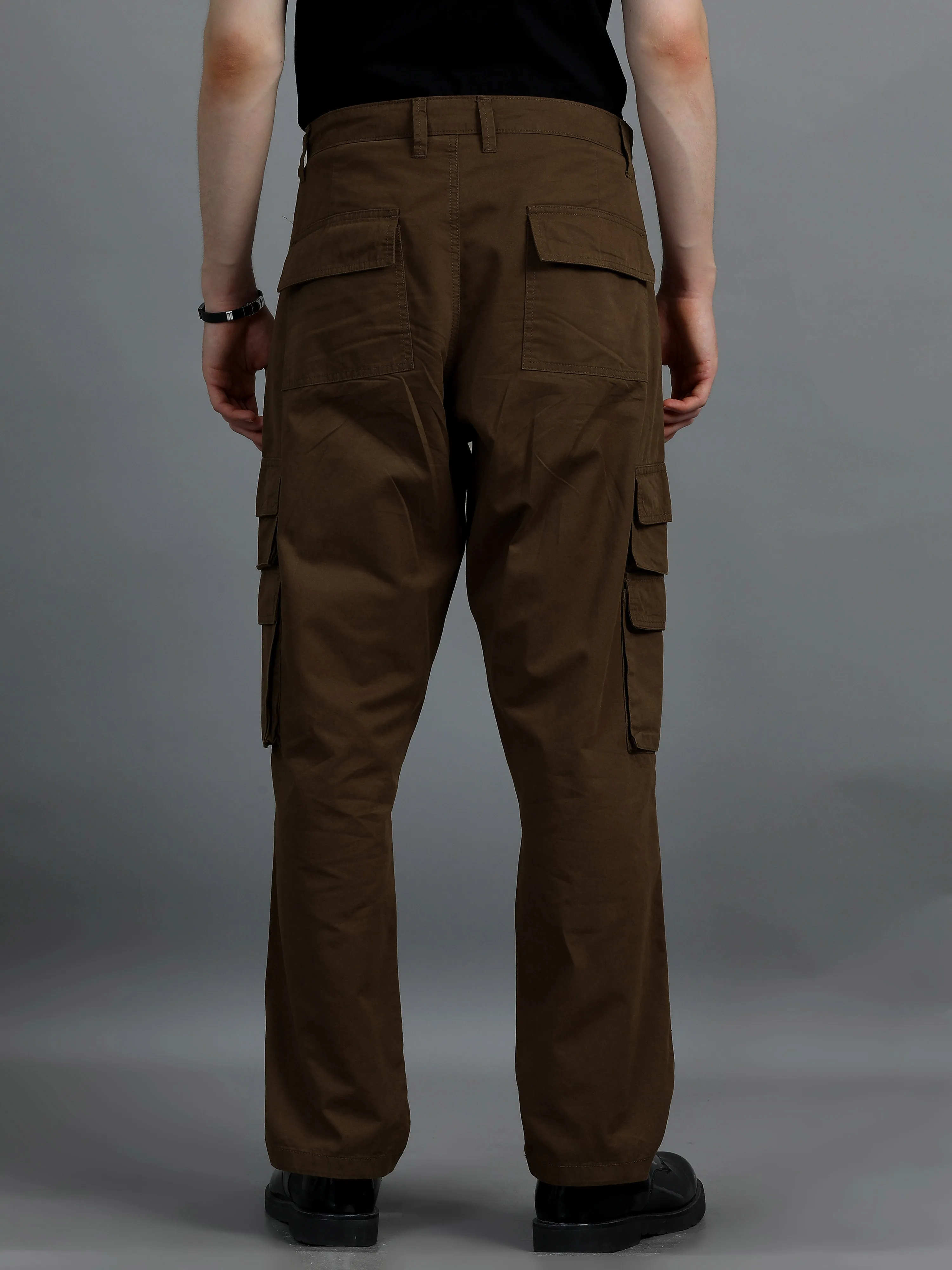 Men 2 Cotton Relaxed Fit Cargo Trousers, Brown khakhi