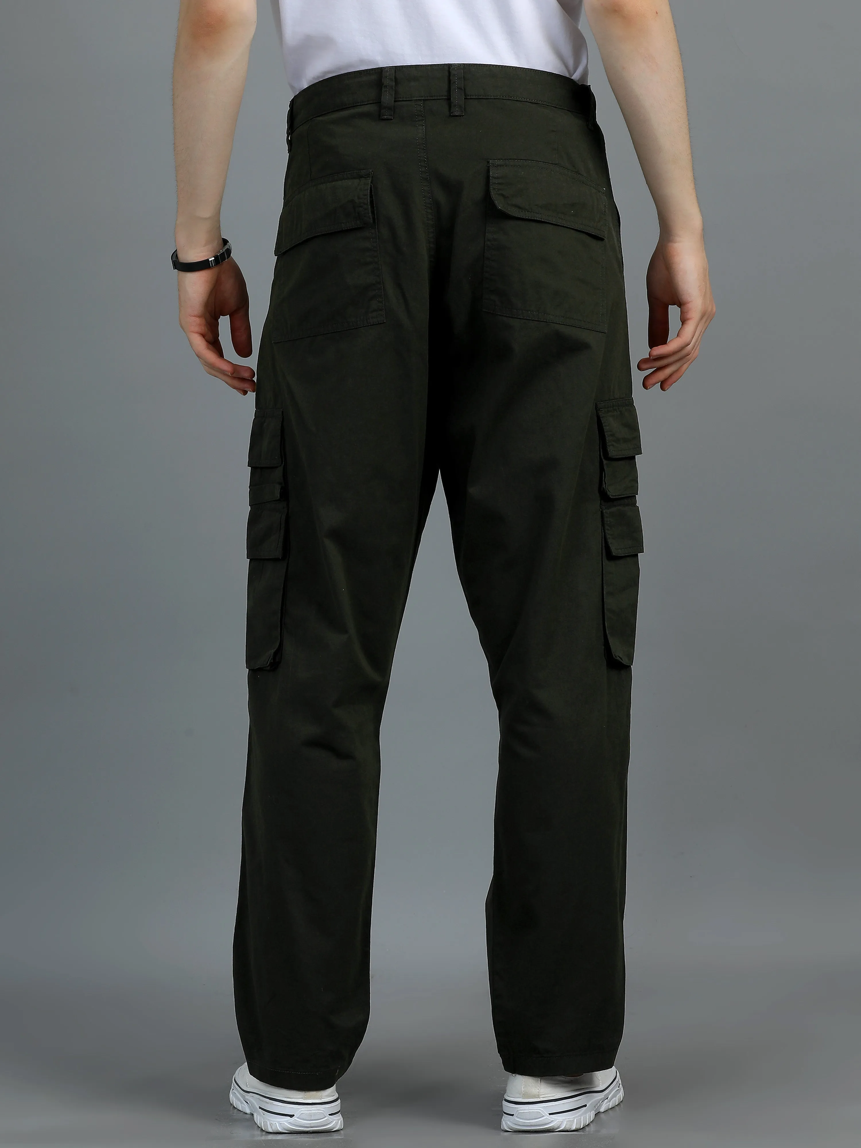 Men 2 Cotton Relaxed Fit Cargo Trousers, Dark Olive Khakhi