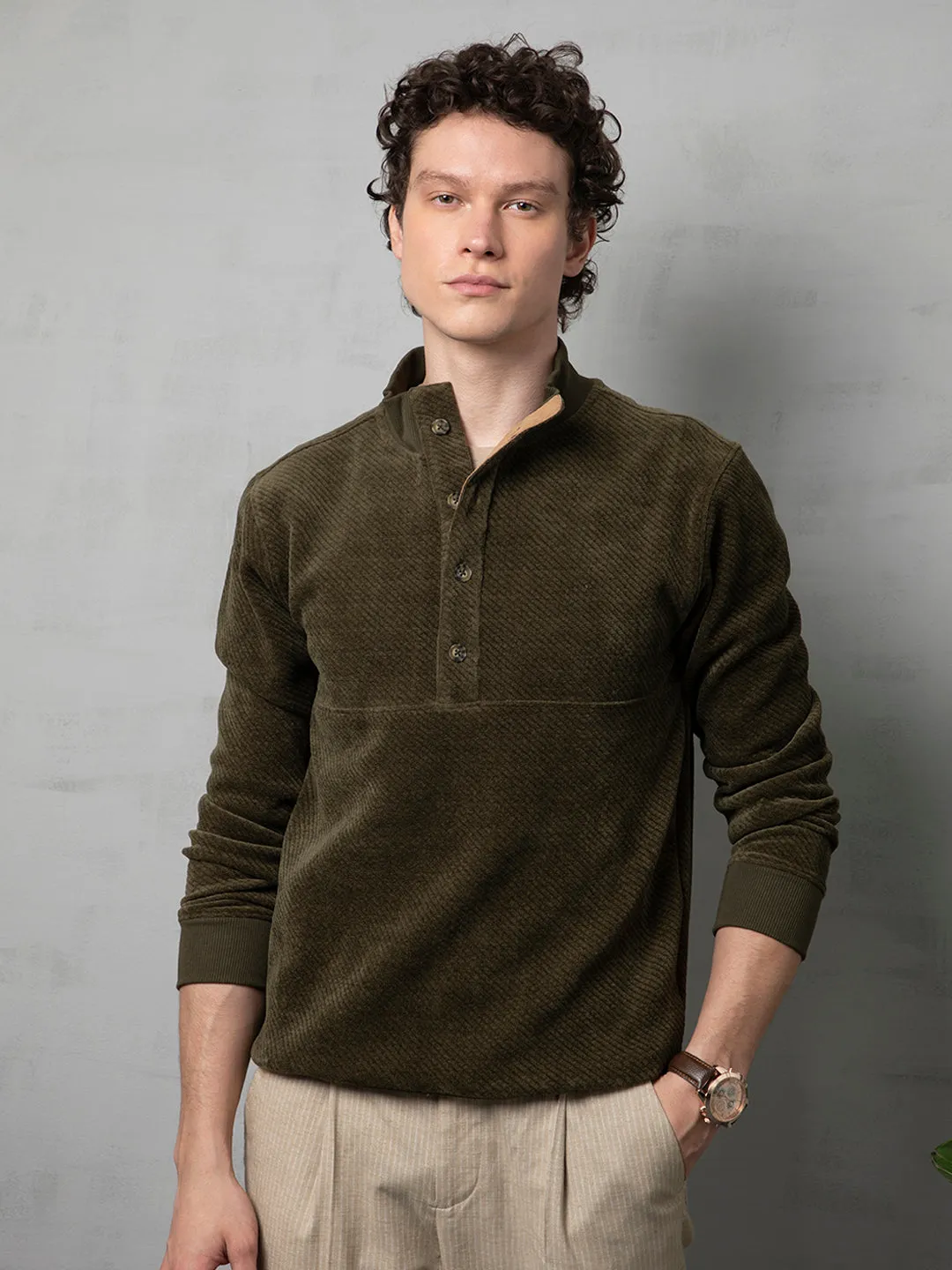 Olive band collar sweatshirt