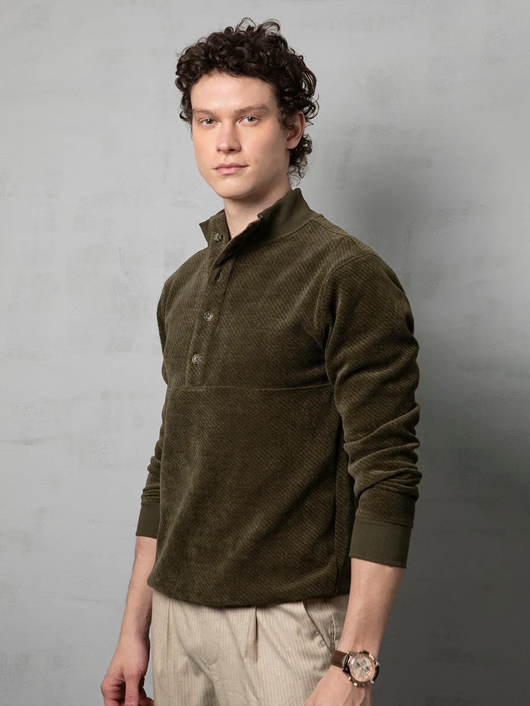 Olive band collar sweatshirt