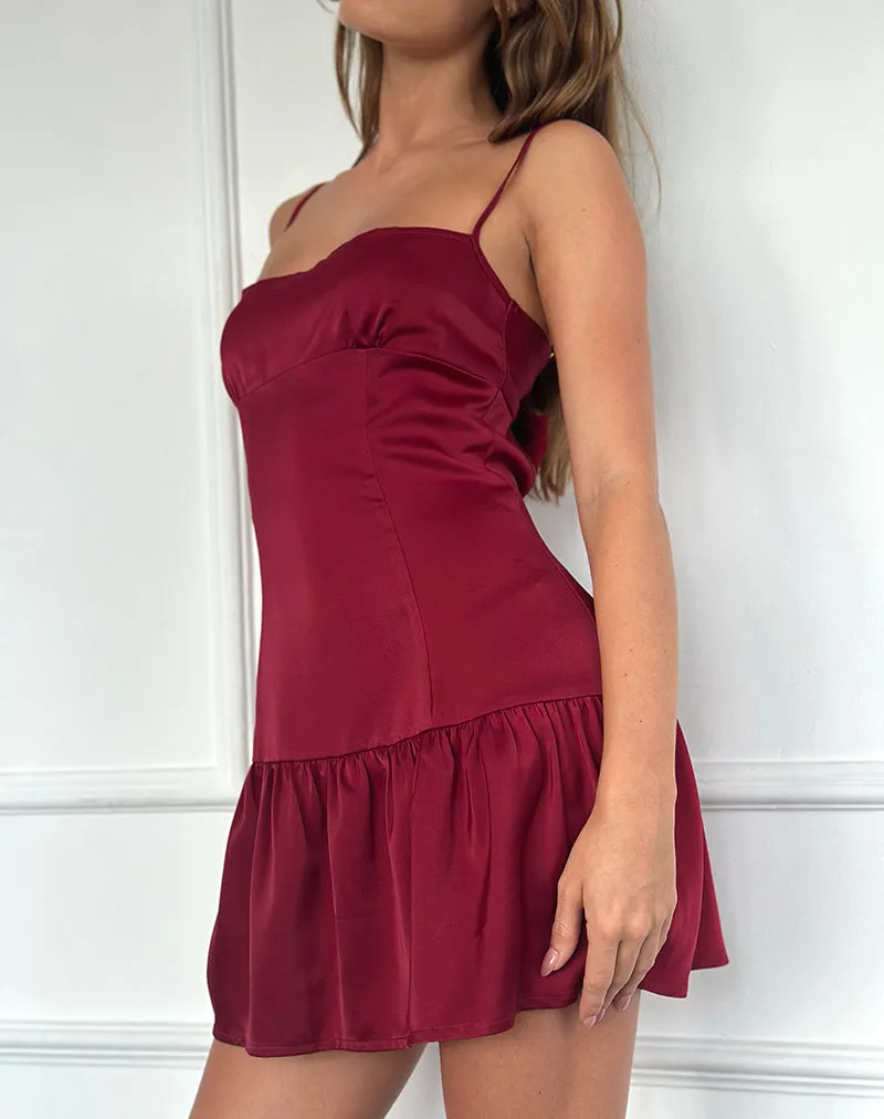 Oshi Open Back Mini Dress in Satin Red