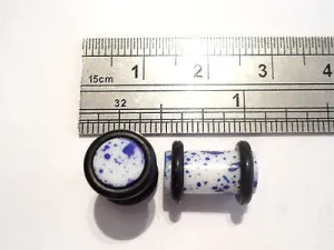 Pair 2 pieces Paint Splatter Acrylic Ear Lobe Plugs 2 gauge 2g O rings Blue