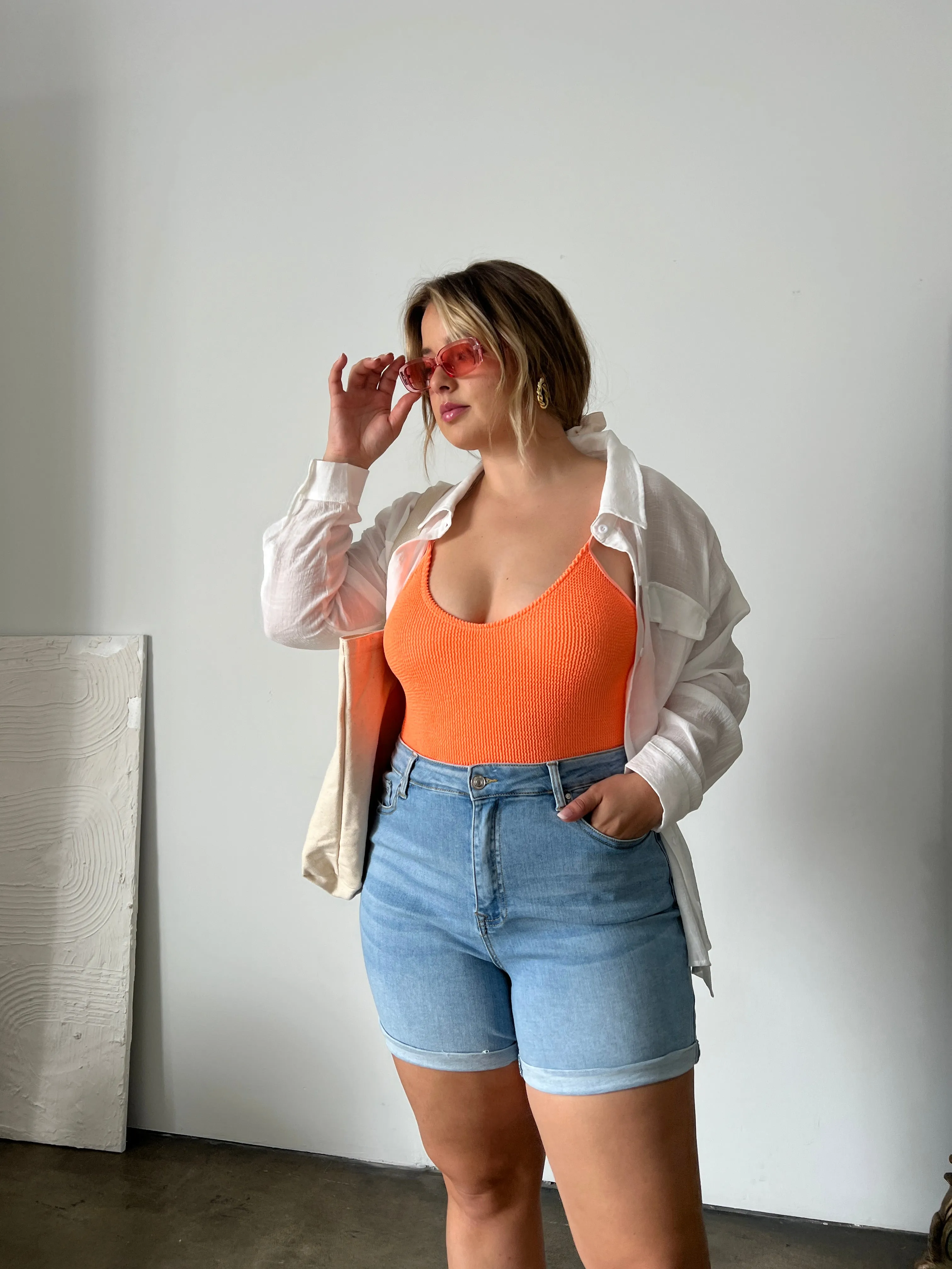 Plus Size Classic Denim Shorts