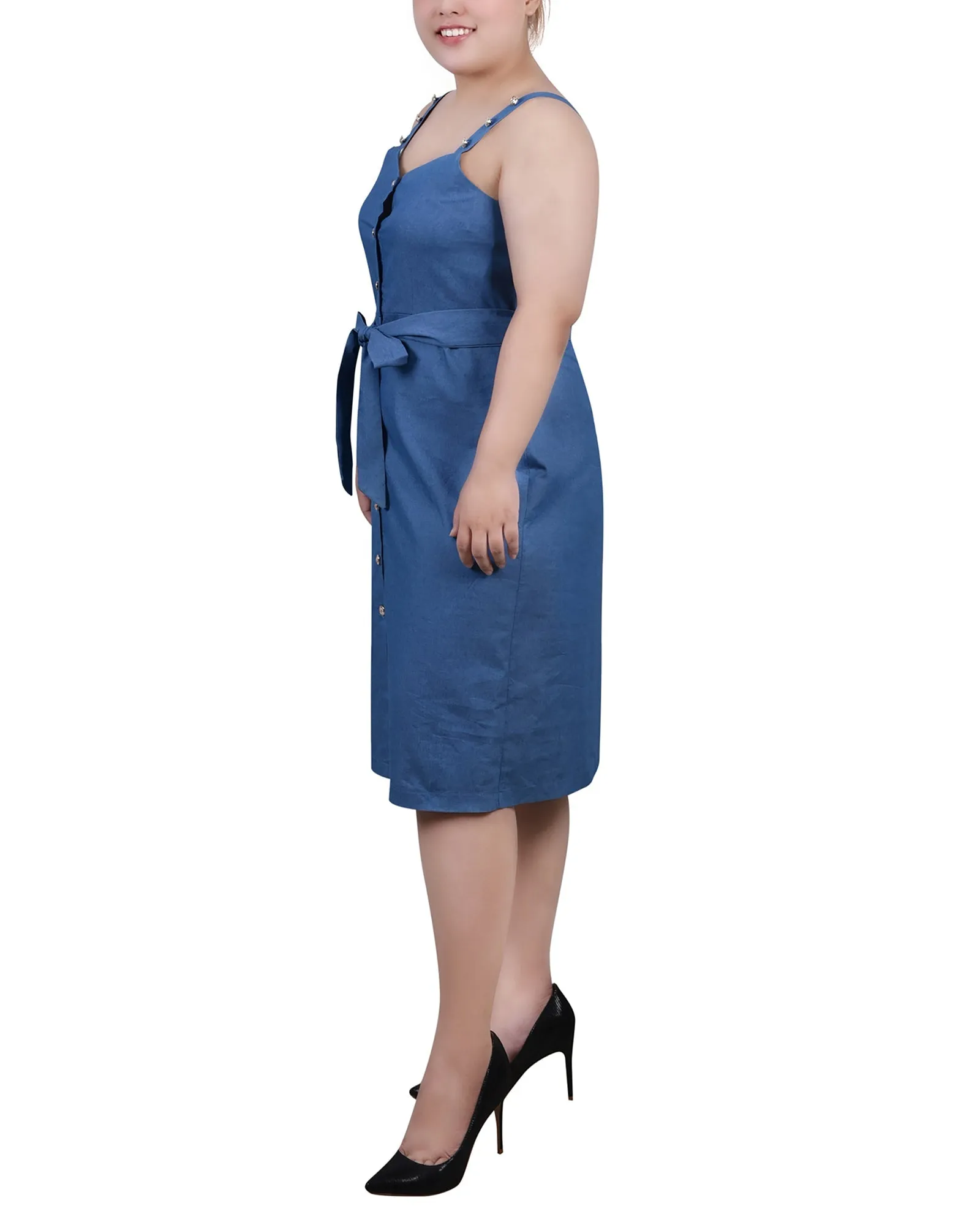 Plus Size Sweetheart Neck Chambray Sundress