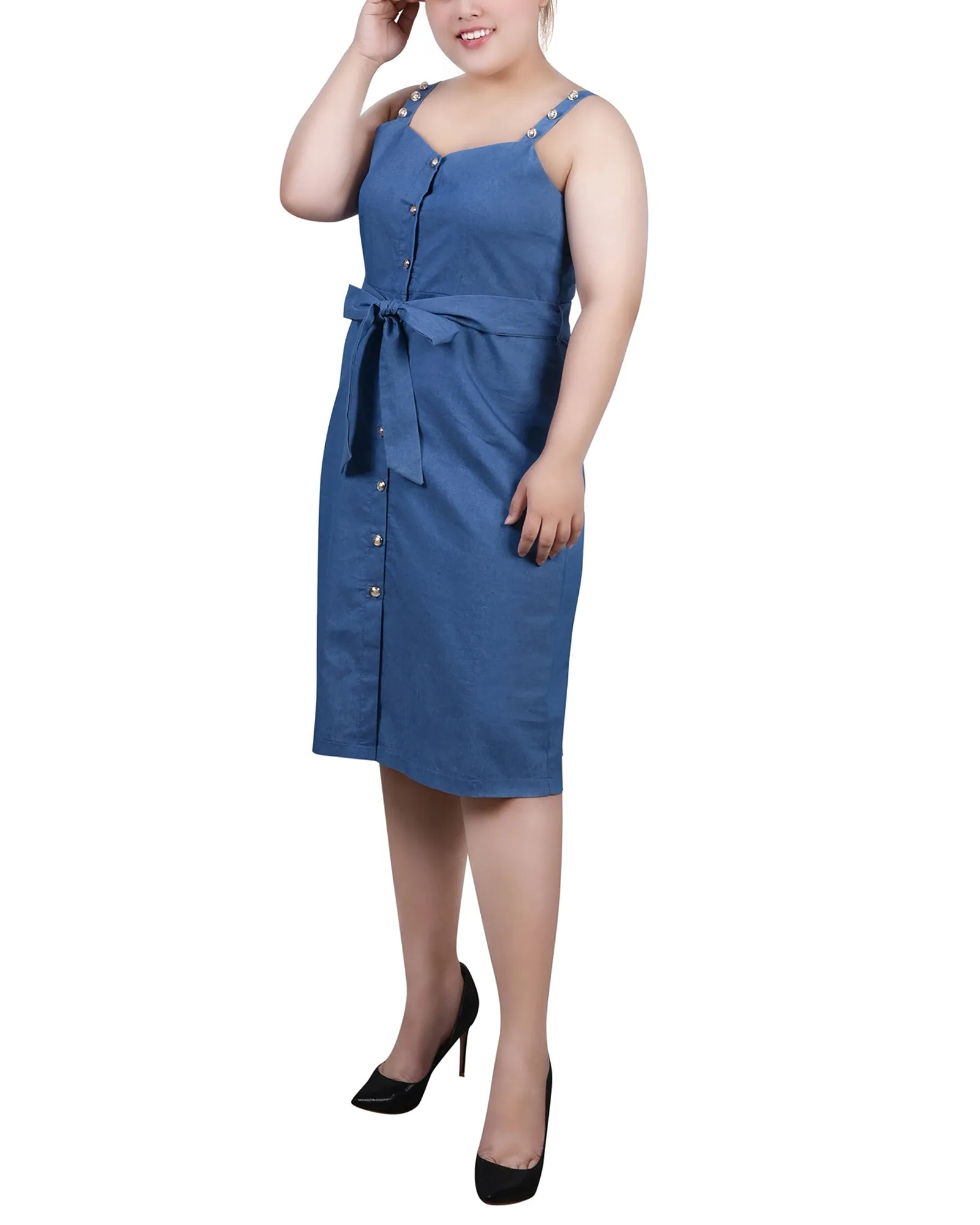 Plus Size Sweetheart Neck Chambray Sundress