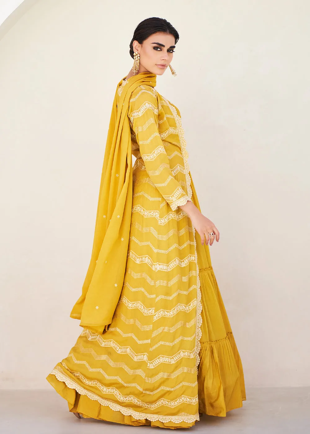 Pretty Yellow Koti Style Wedding Party Anarkali Gown