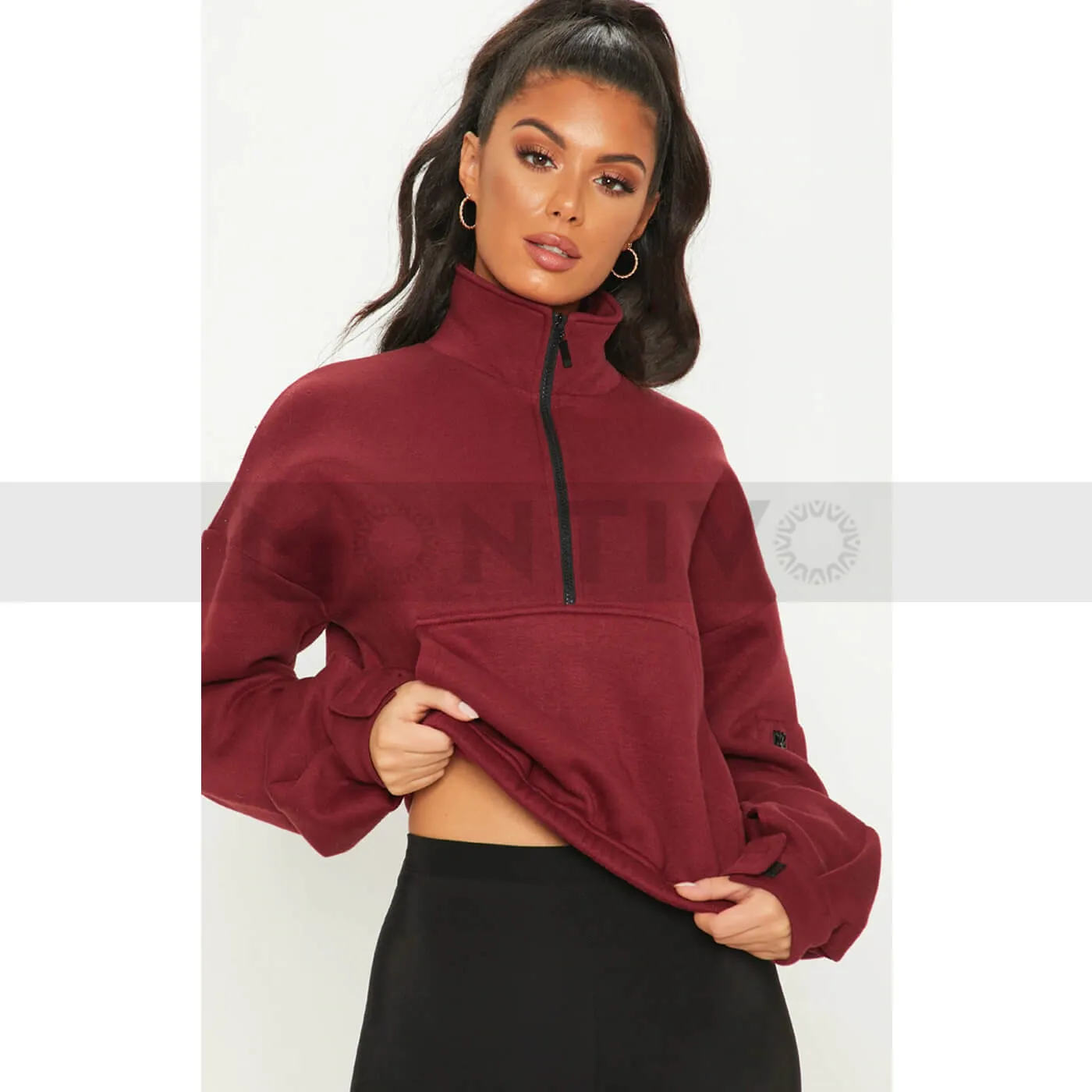 PTL Burgundy Oversized Zip Front Sweatshirt