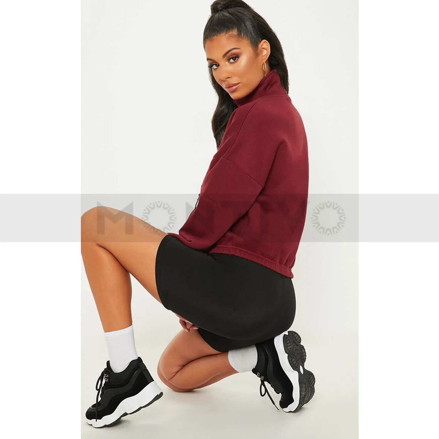 PTL Burgundy Oversized Zip Front Sweatshirt