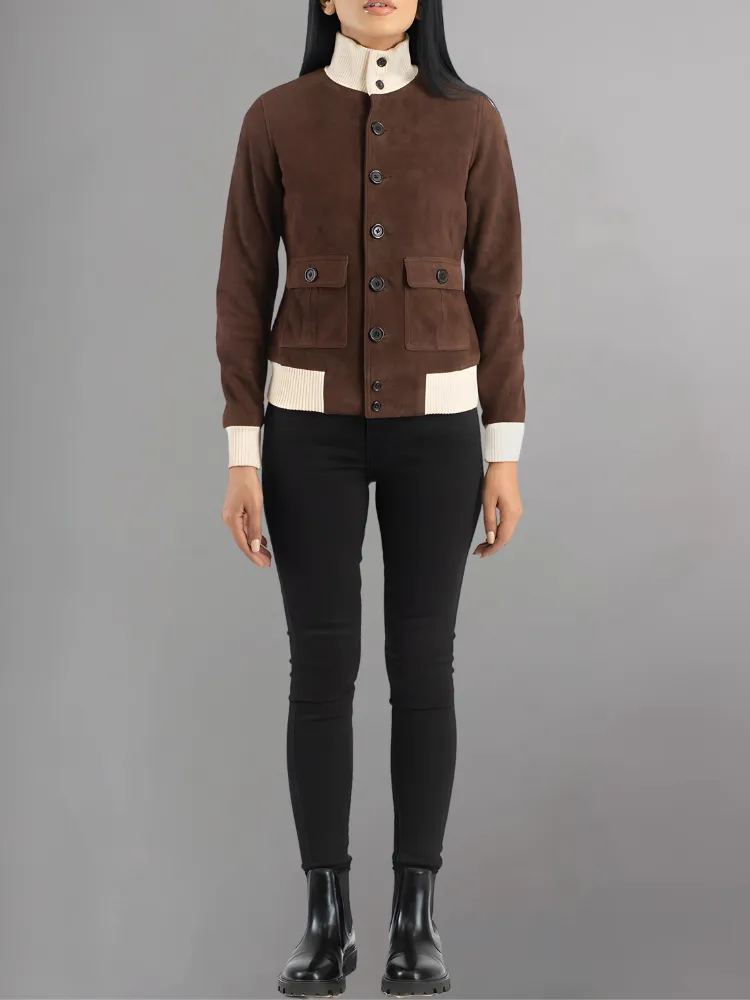 Real Suede Cropped Shearling Jacket For Women