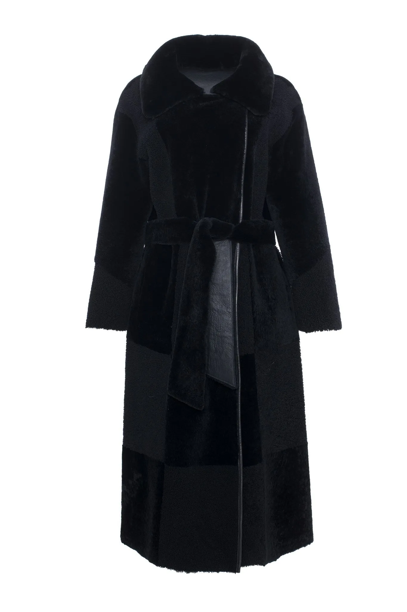 Reversible Select Shearling Lamb Coat with Notch Collar, Belt