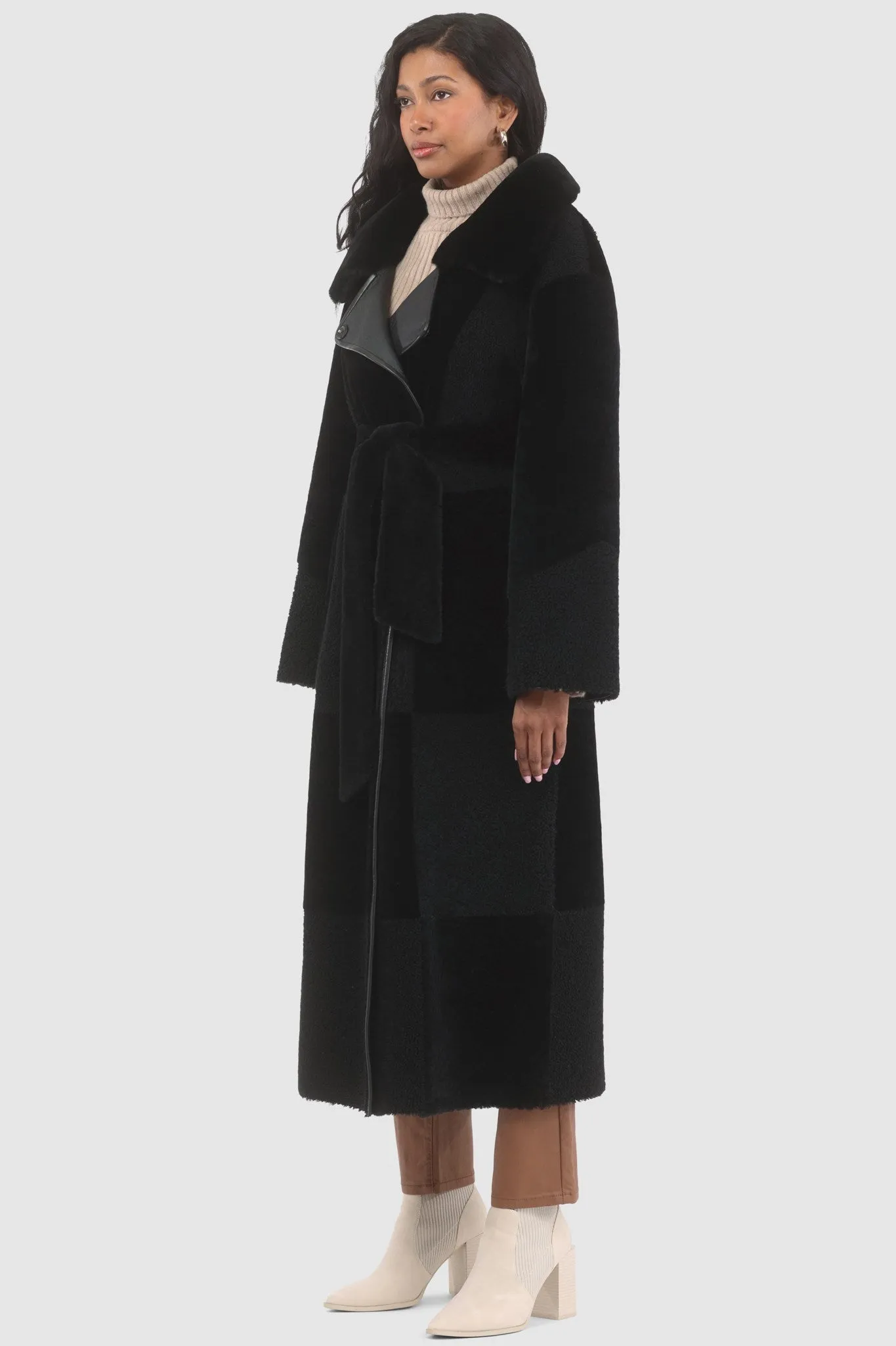 Reversible Select Shearling Lamb Coat with Notch Collar, Belt