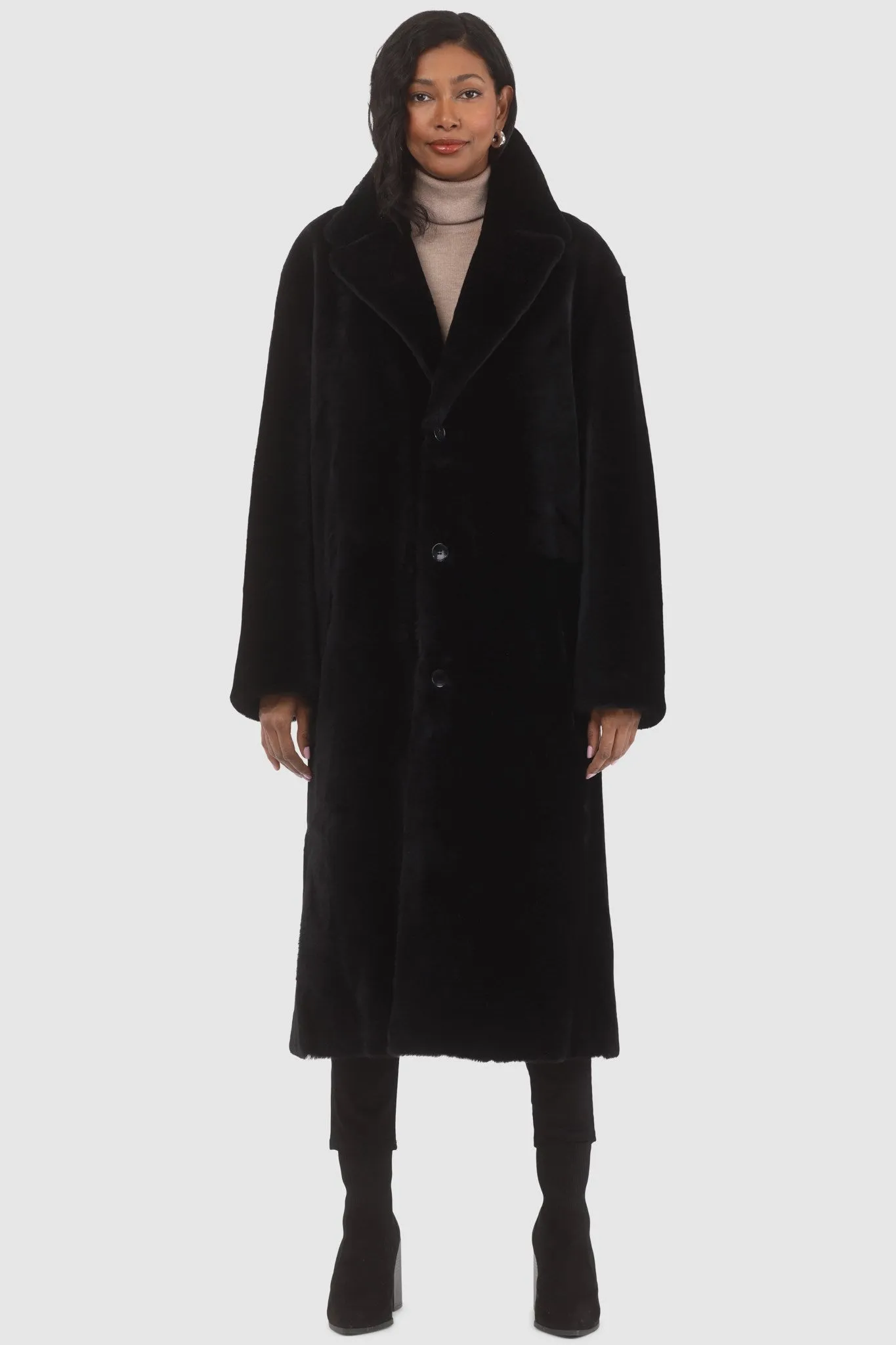 Reversible Select Shearling Lamb Coat with Notch Collar, Belt