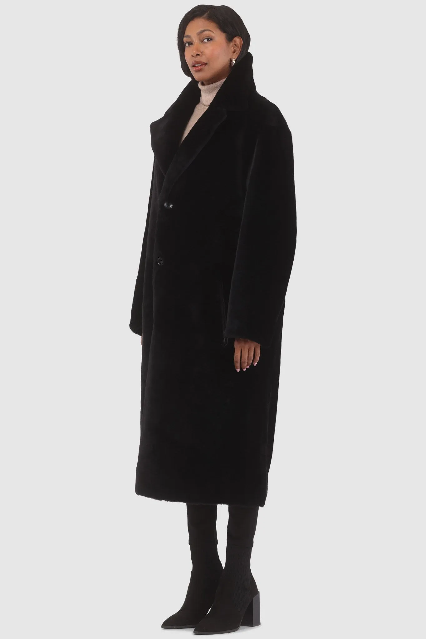 Reversible Select Shearling Lamb Coat with Notch Collar, Belt