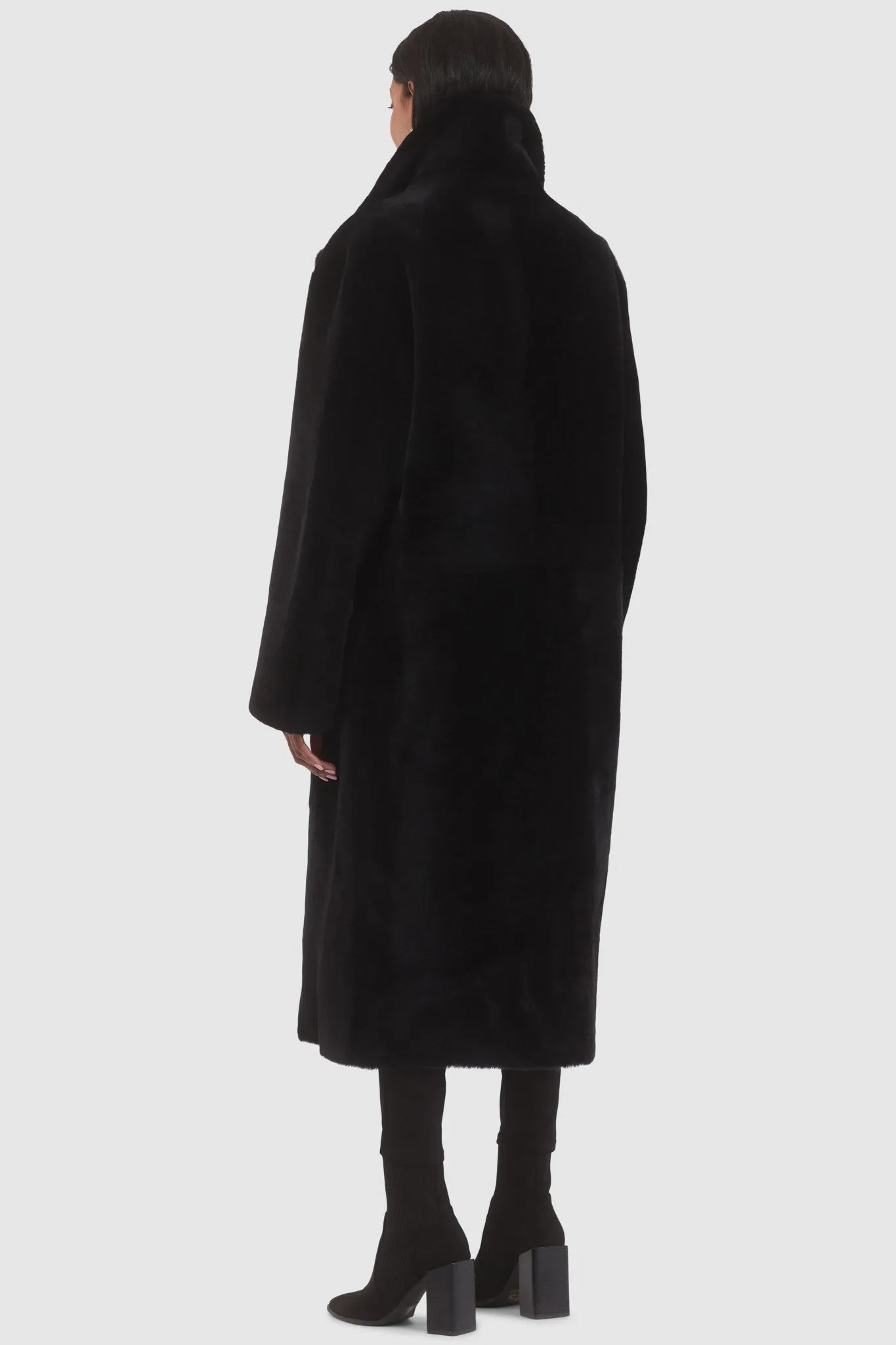 Reversible Select Shearling Lamb Coat with Notch Collar, Belt