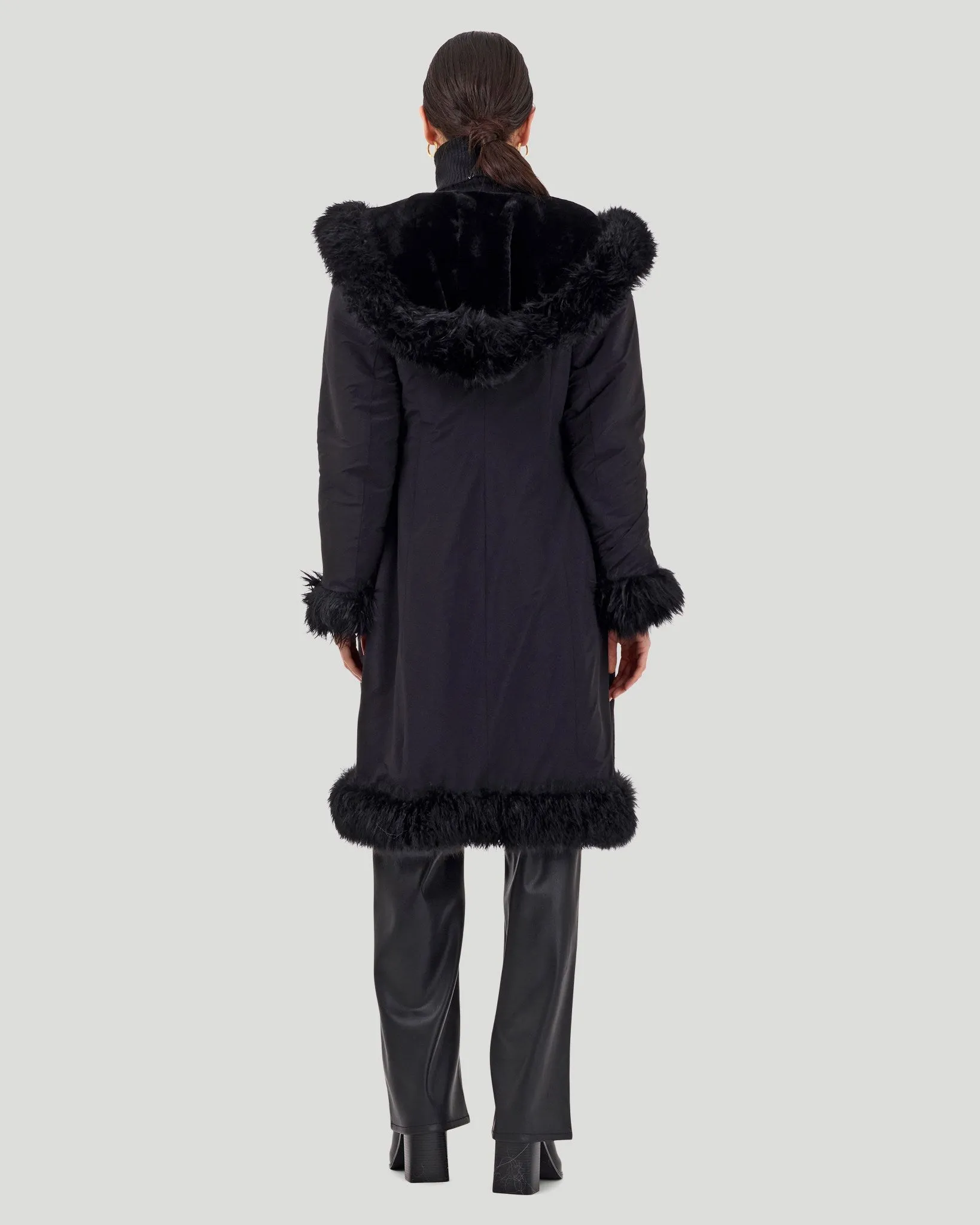 Reversible Select Shearling Lamb Parka with Long Hair Merino Trim and Belt